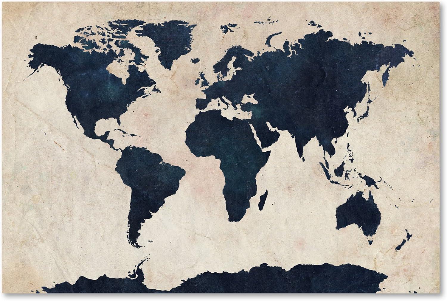 Navy and Beige Abstract World Map Canvas Print