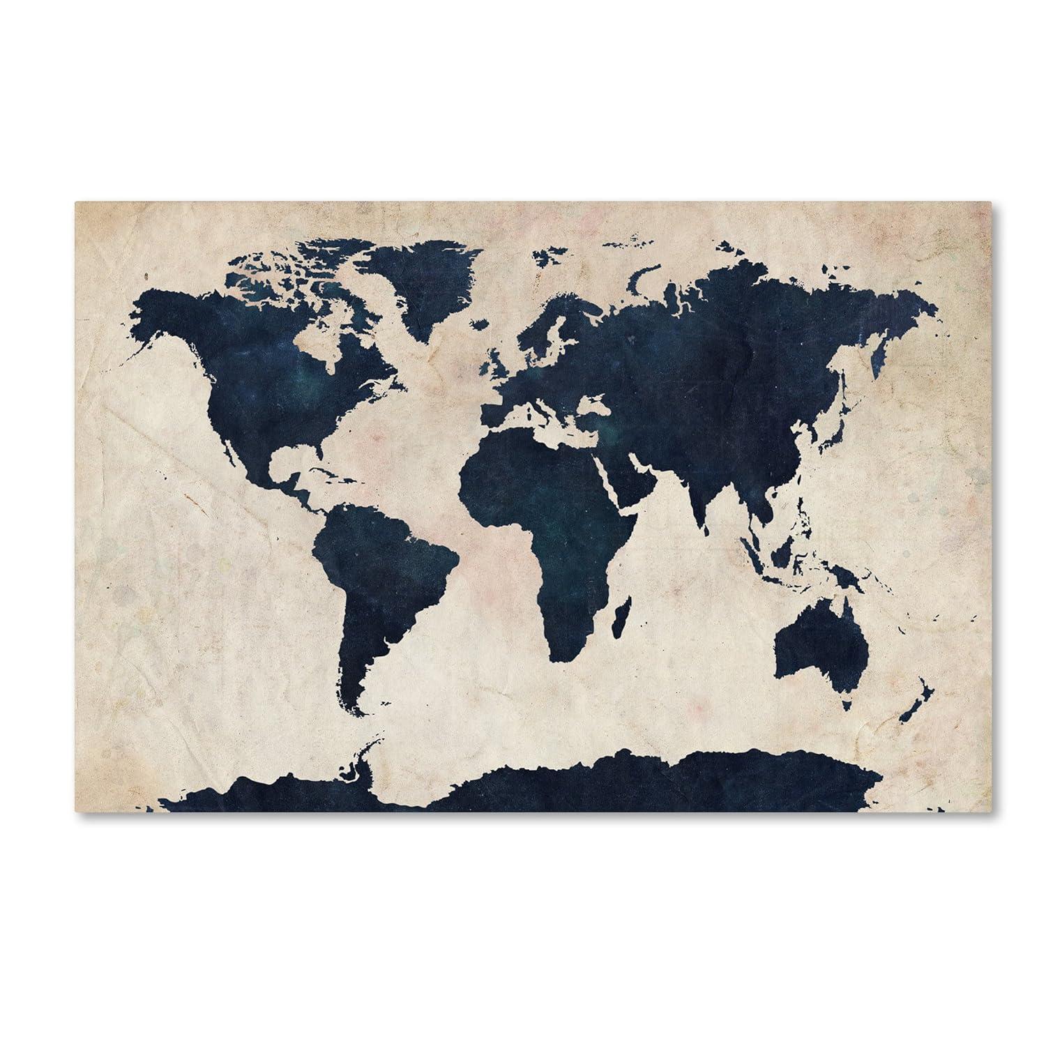 Trademark Art "World Map - Navy" Canvas Wall Art by Michael Tompsett