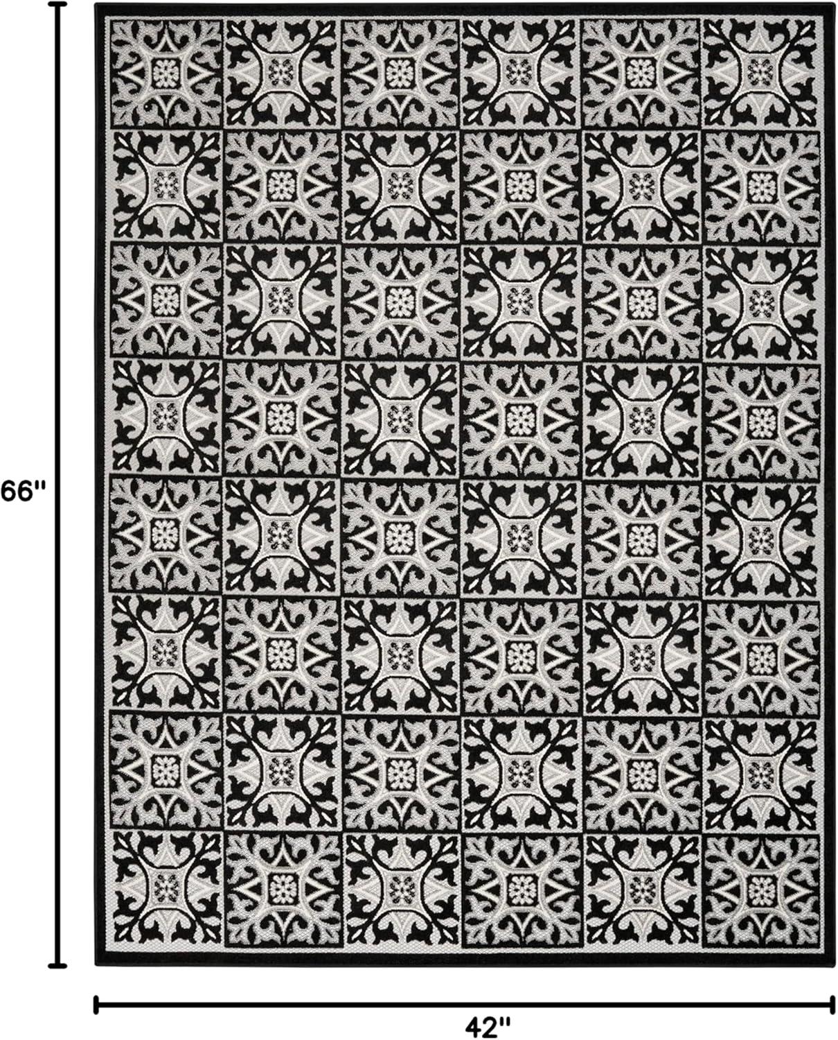 Black and White Geometric Synthetic 4' x 6' Washable Rug