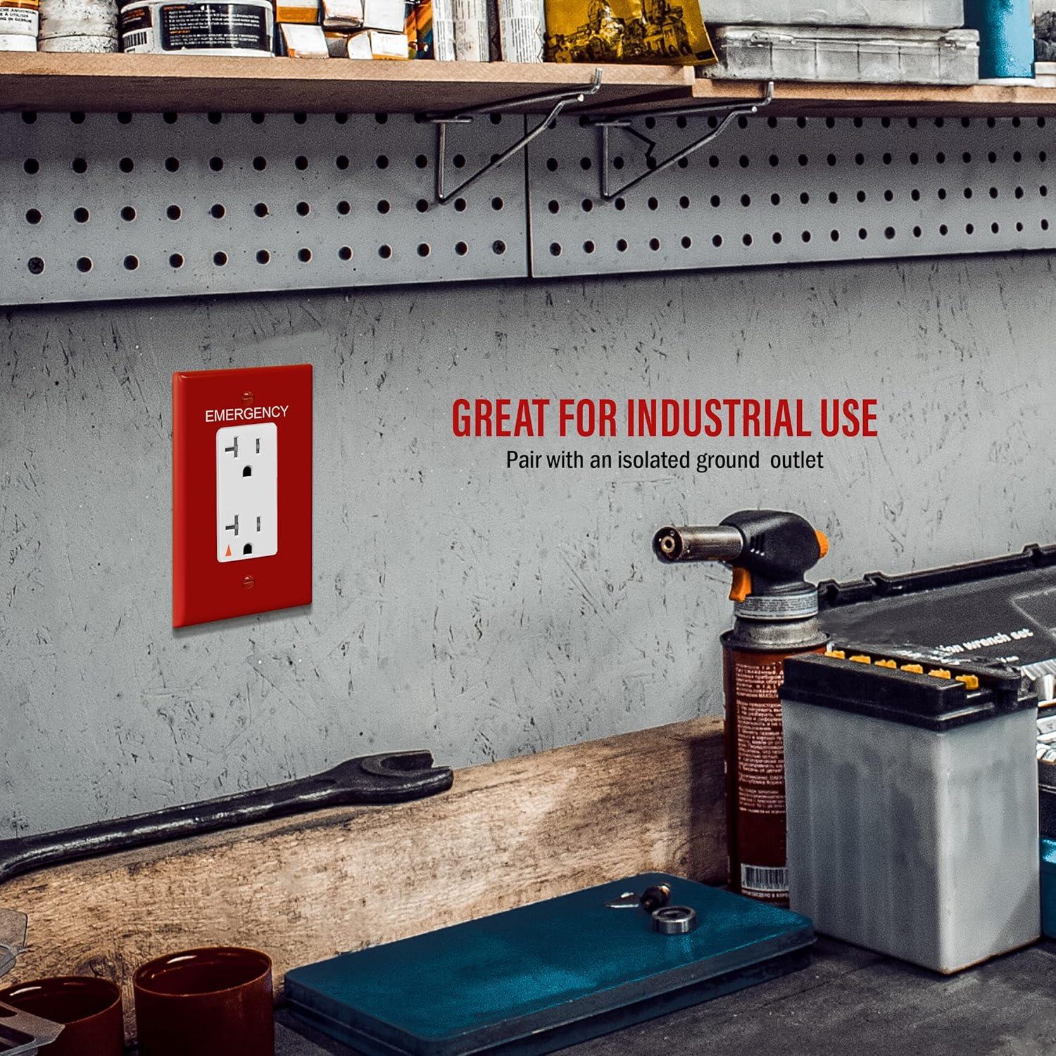 Red Polycarbonate Emergency Label Mid-Size Wall Plate