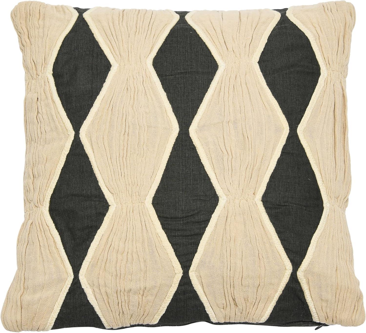 Creative Co-Op Cotton Pillow with Embroidery, Chambray Back