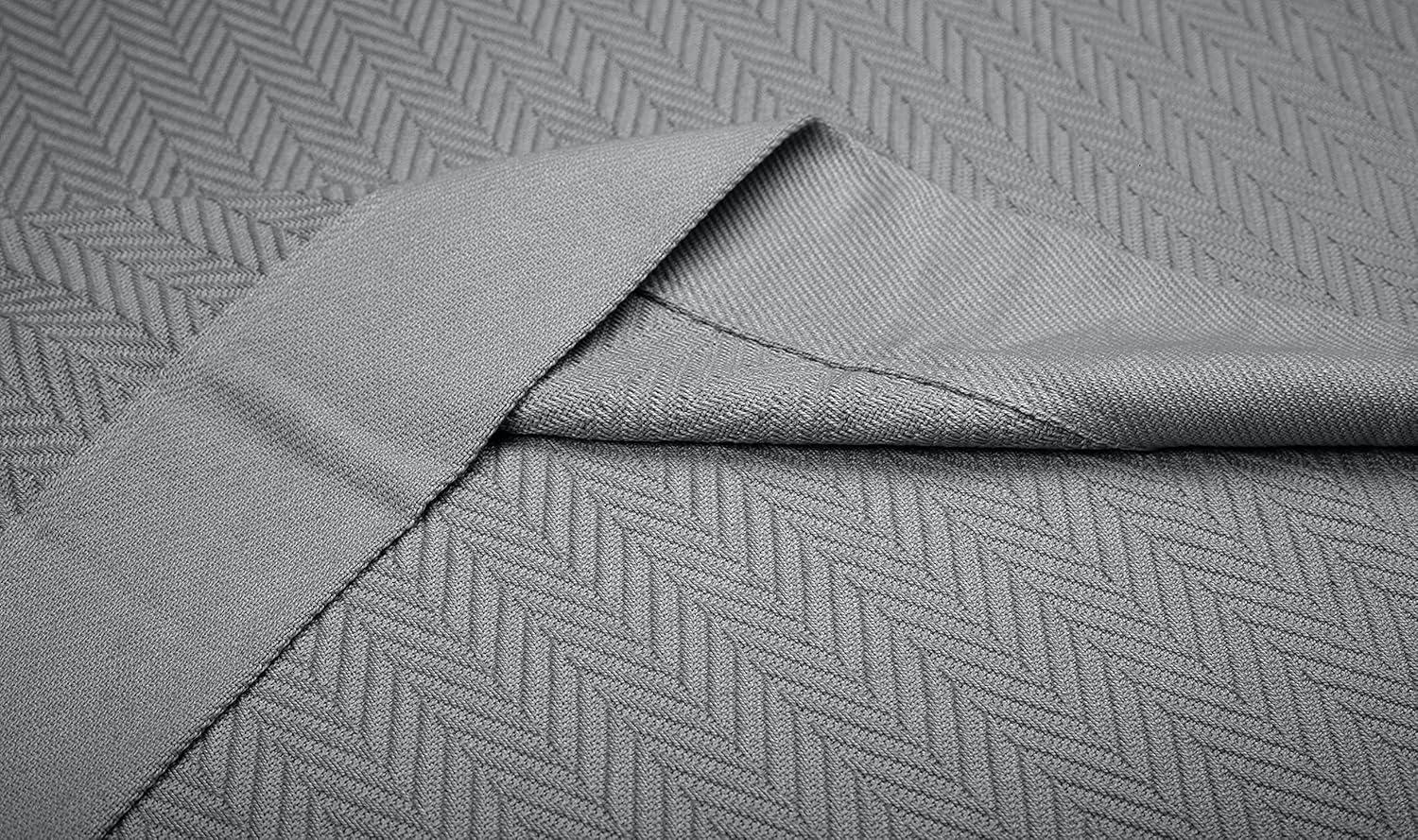 Threadmill Home Linen Cotton Thermal Blanket, Twin Size Bed, Herringbone, 350GSM, 68x92, Dark Grey