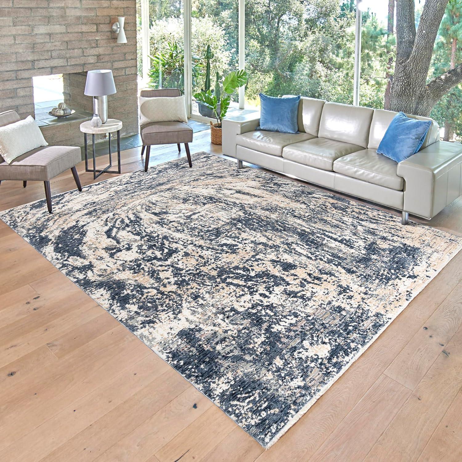 Damita Exton Blue and Beige 6' x 9' Abstract Area Rug