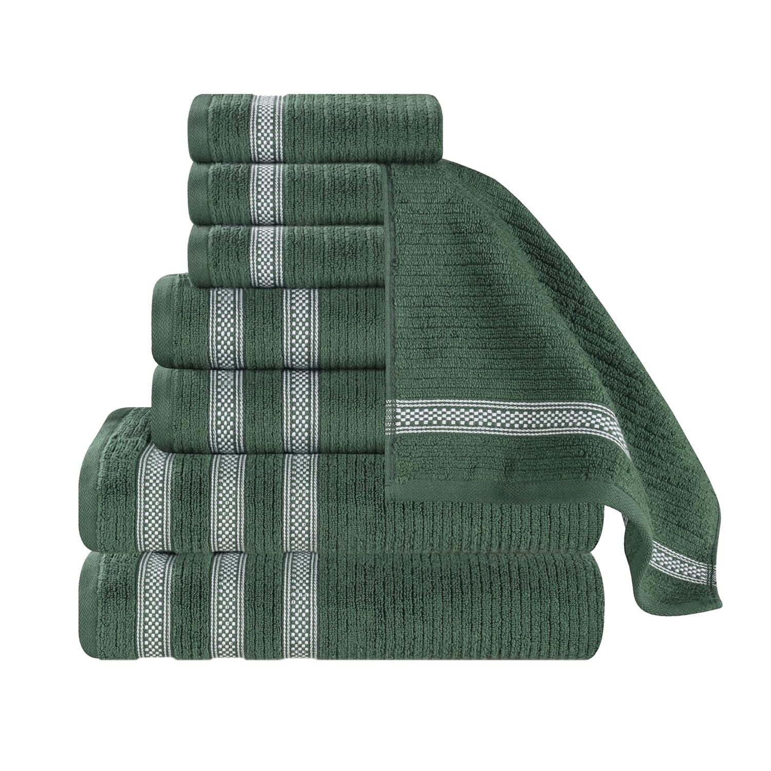 Superior Zero Twist Cotton Ribbed Geometric 8-Piece Towel Set, Forest Green