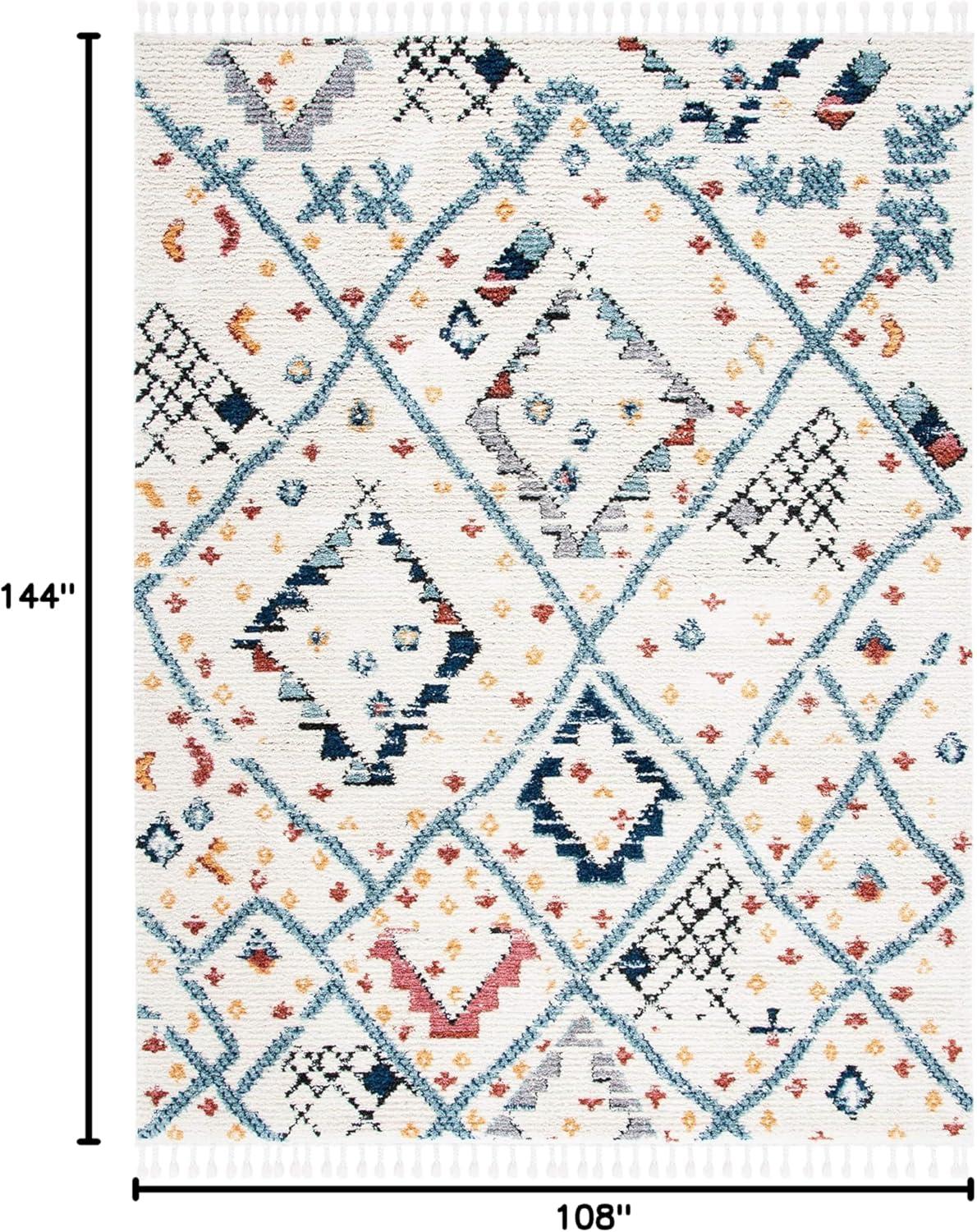 SAFAVIEH Morocco Ava Geometric Polyester Area Rug, Ivory/Multi, 9' x 12'