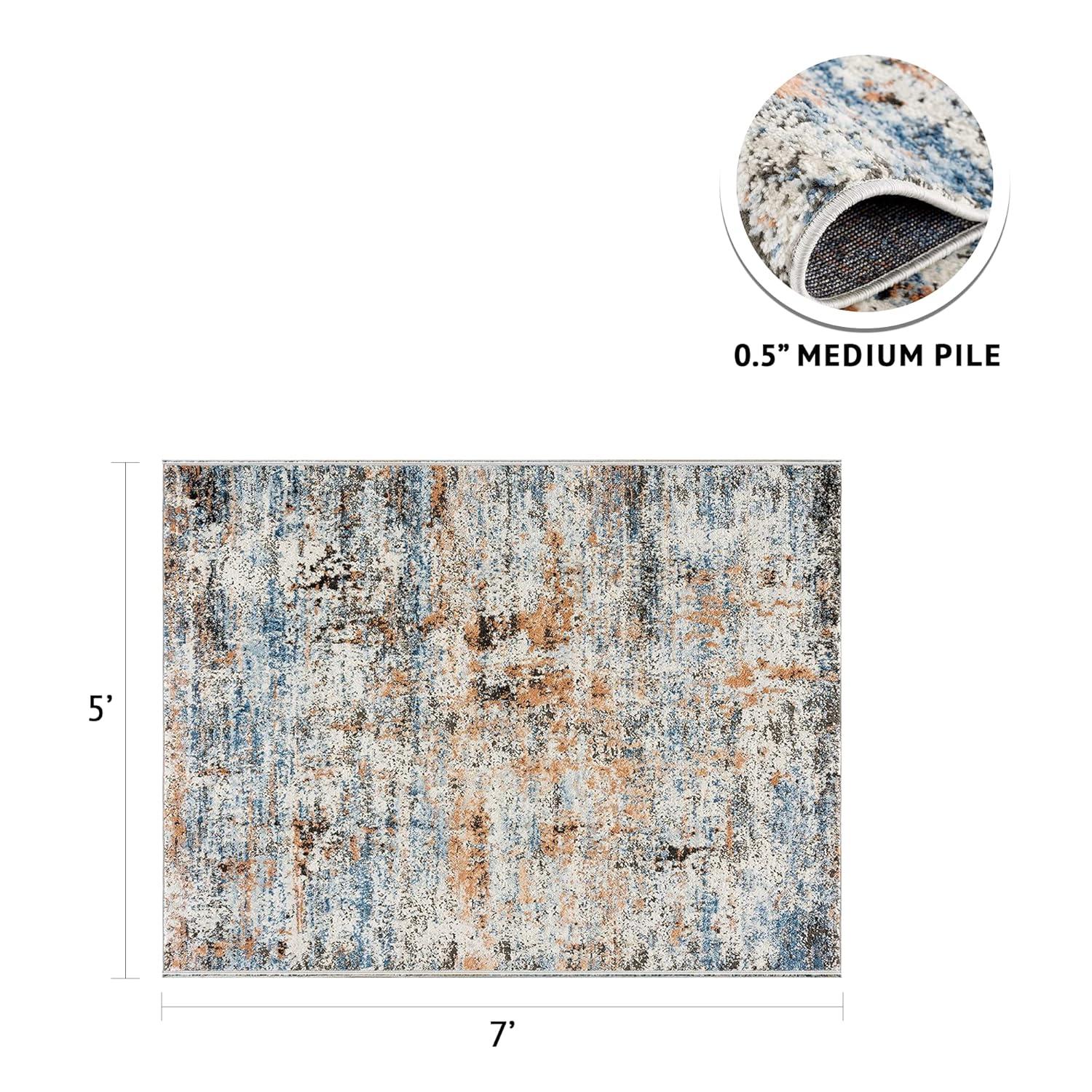 Blue Abstract 5' x 7' Stain-Resistant Synthetic Area Rug