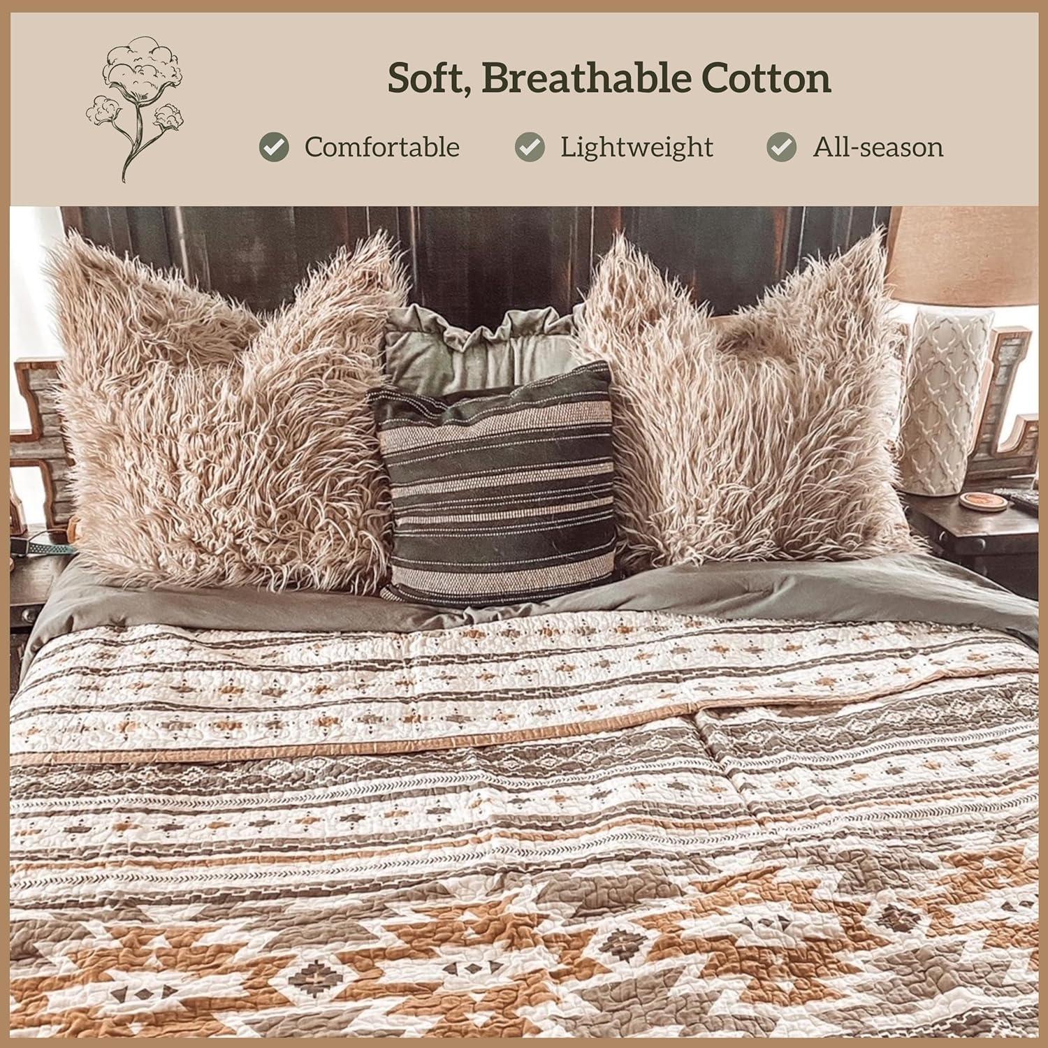 Paseo Road by HiEnd Accents Desert Sage Gray/Tan/White Aztec Print Cotton Southwestern Style Reversible Quilt Set