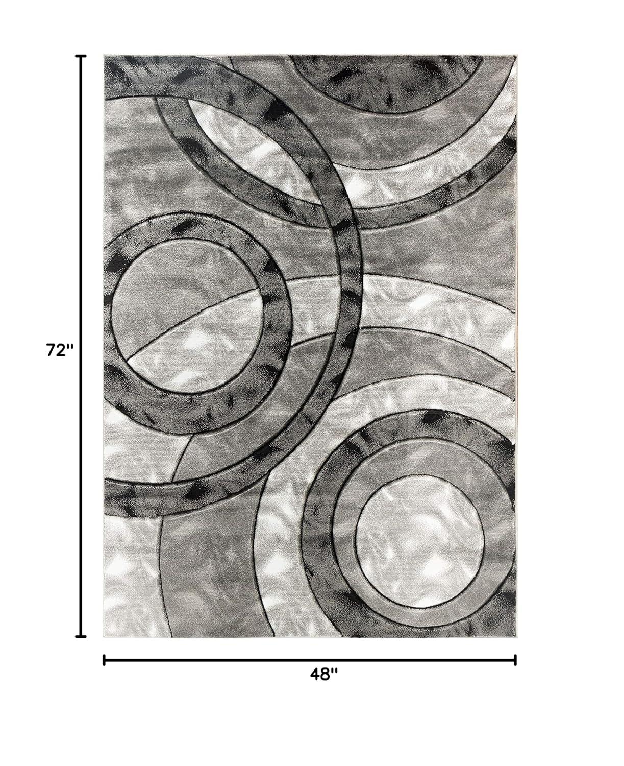 GLORY RUGS Area Rug Modern 4x6 Grey Black Circles Geometry Soft Hand Carved Contemporary Floor Carpet Fluffy Texture for Indoor Living Dining Room and Bedroom Area