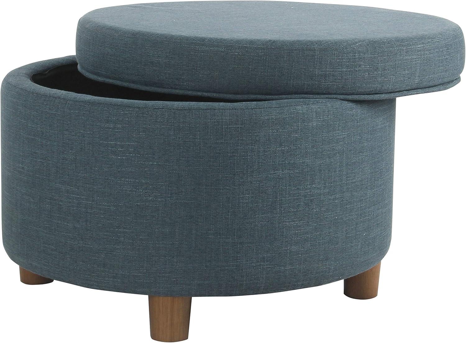 Round Storage Ottoman Teal - HomePop: Upholstered Footstool, Easy Lift Top, 250lb Capacity
