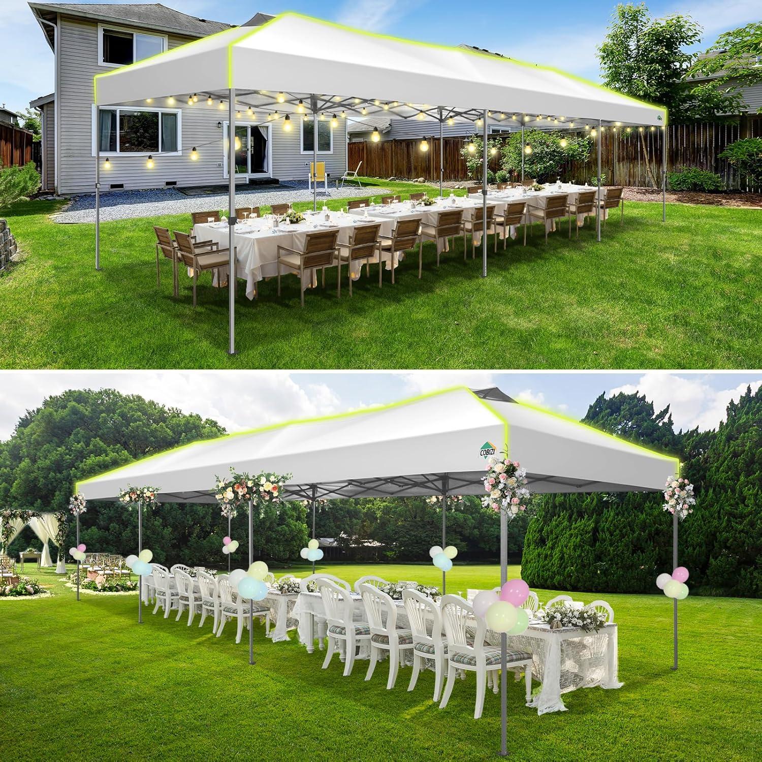 TOOLUCK 10'Wx30'D Pop Up Canopy, One Push Setup Glow Party Tent