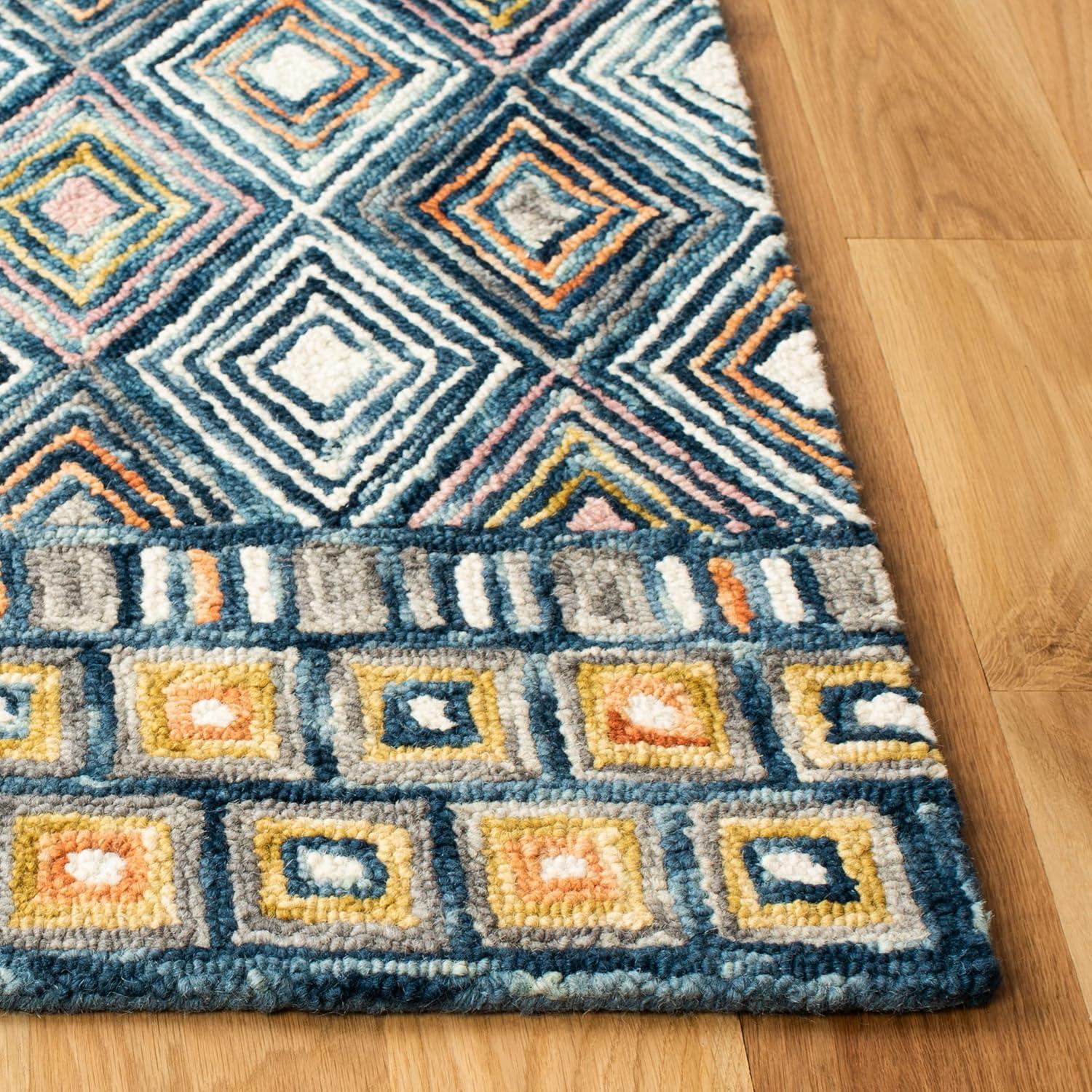 Handmade Rustic-Chic Blue Wool 6' x 9' Geometric Area Rug