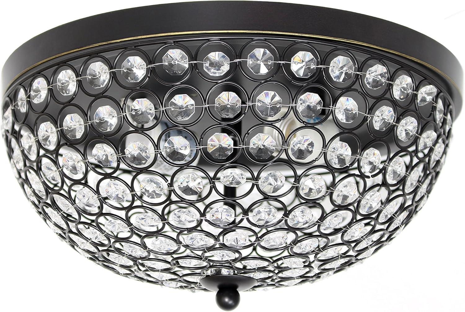 Elegant Elipse 15" Bronze Crystal Bowl Ceiling Flush Mount Light