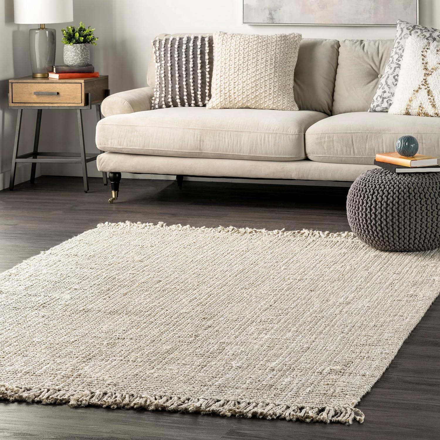 Handcrafted Bleach White Chunky Jute 8' x 10' Area Rug