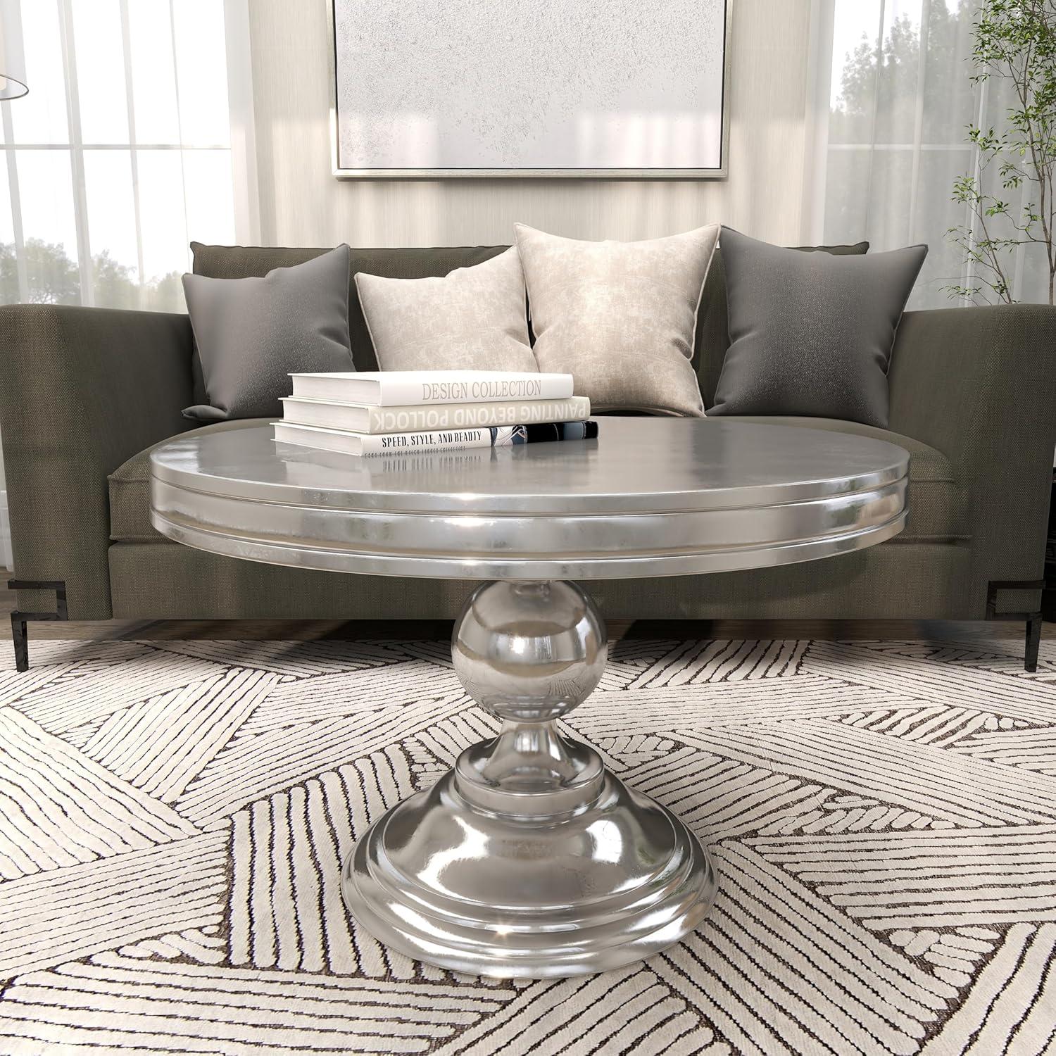 Traditional Aluminum Coffee Table Silver - Olivia & May