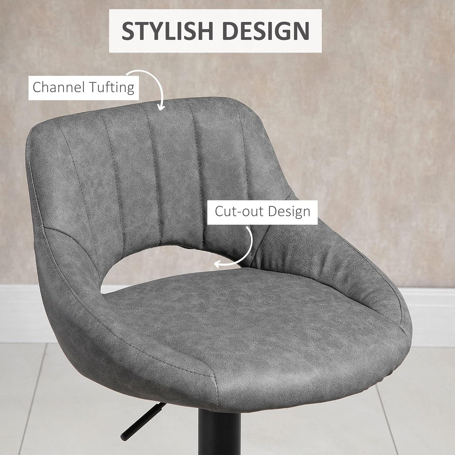 HOMCOM Modern Bar Stools Set of 2 Swivel Bar Height Barstools Chairs with Adjustable Height, Round Heavy Metal Base, and Footrest, Gray