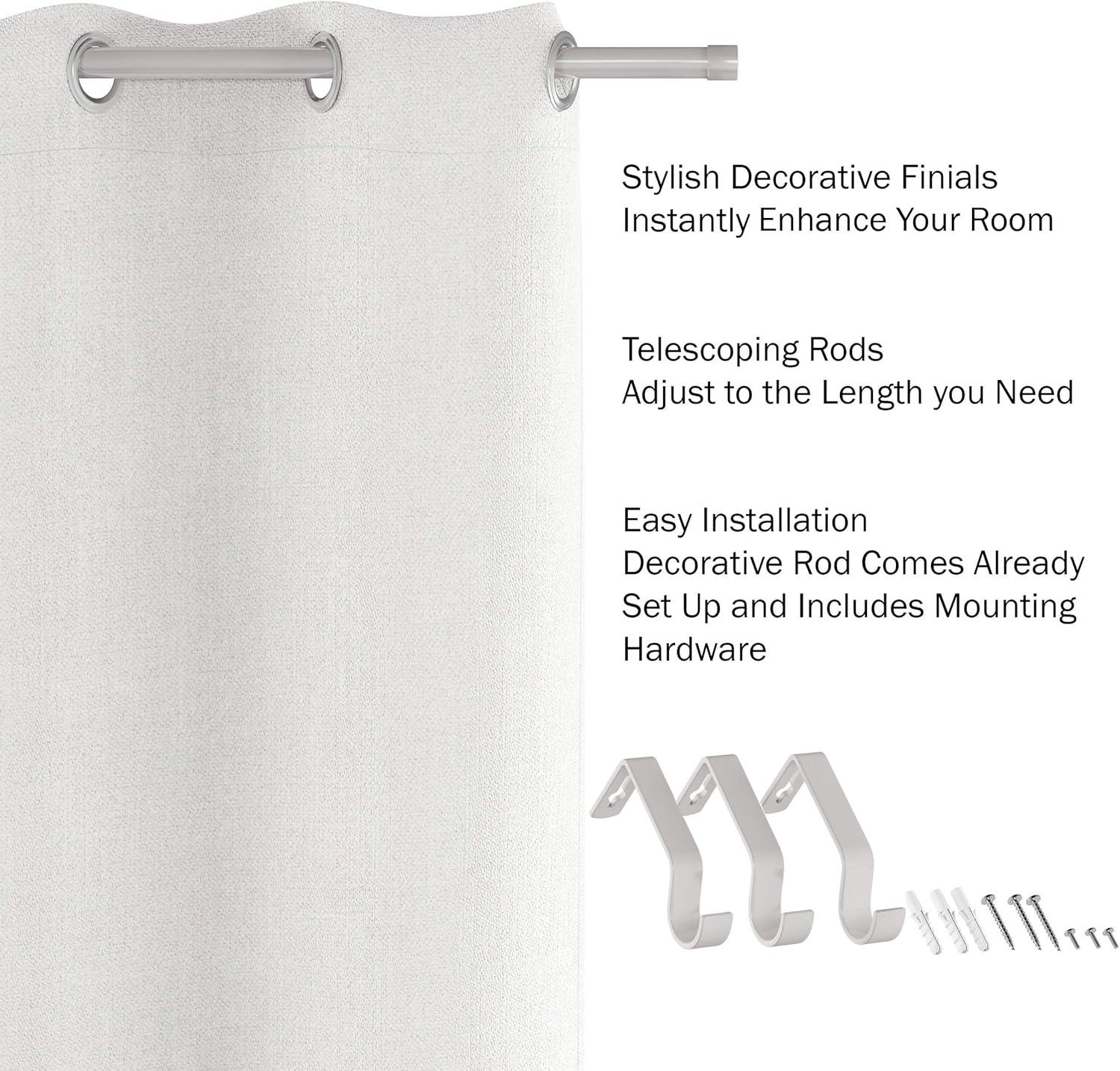 Lavish Home 1-Inch Curtain Rod- Decorative End Cap Style Finials & Hardware - For Home Decor in Bedroom, Living Room & Kitchen, 48-84-Inch (Black)