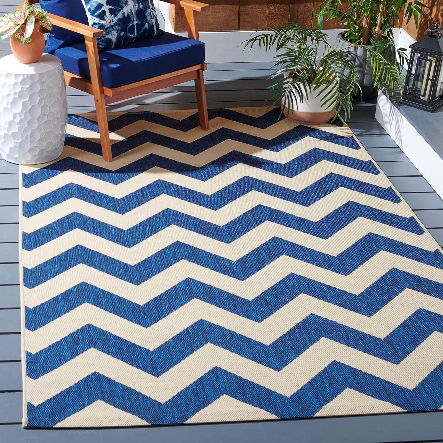 Courtyard CY6244 Power Loomed Indoor and Outdoor Area Rug - Navy/Beige - 6'7"x6'7" - Safavieh
