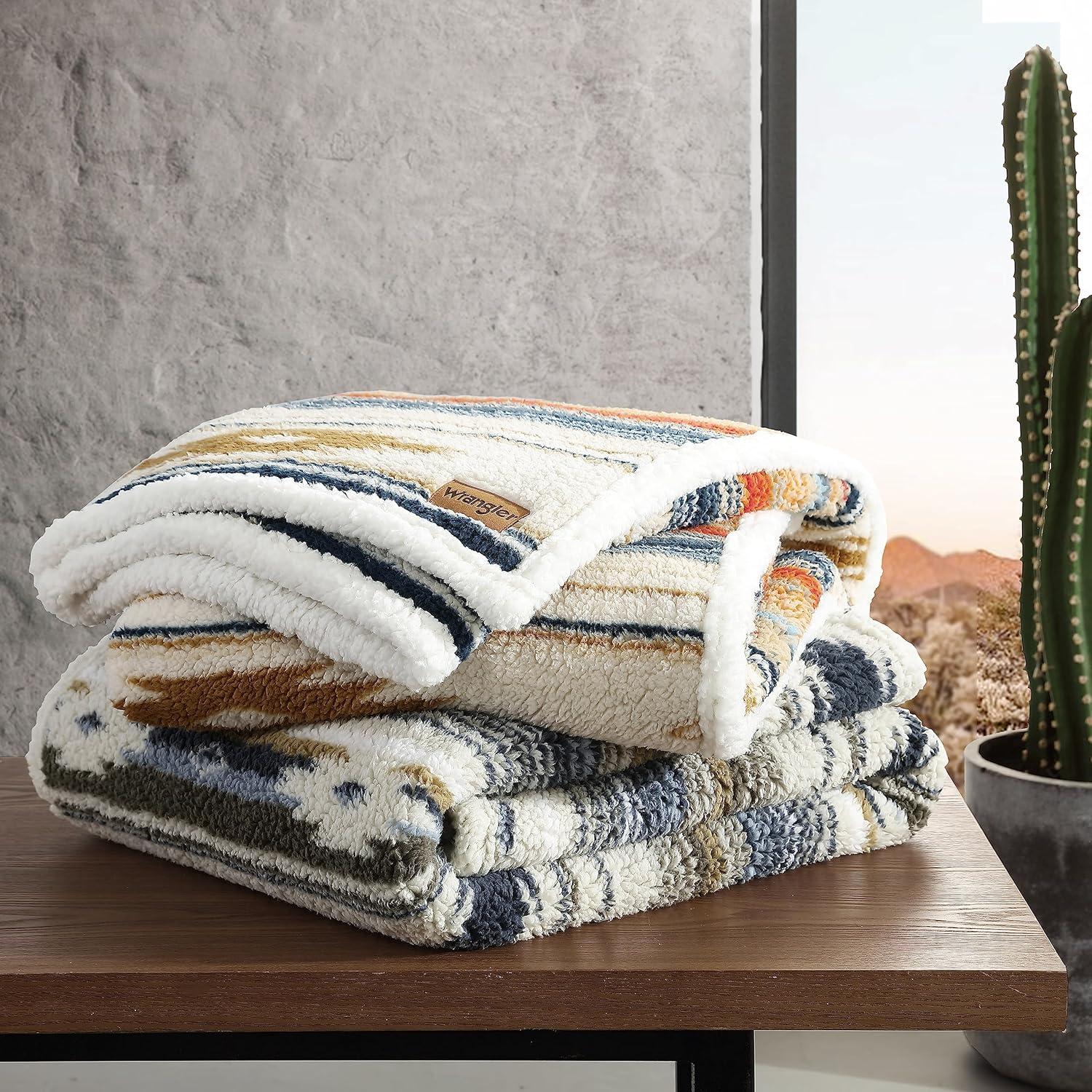 Coyote Sands Ivory Sherpa Reversible Throw Blanket, 50" x 60"