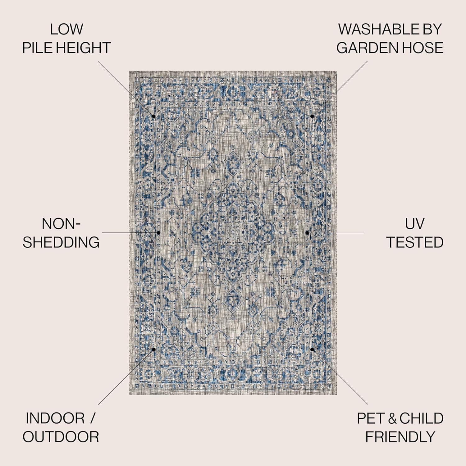 3'x5' Rozetta Boho Medallion Textured Weave Indoor/Outdoor Area Rug, Gray/Navy - JONATHAN Y