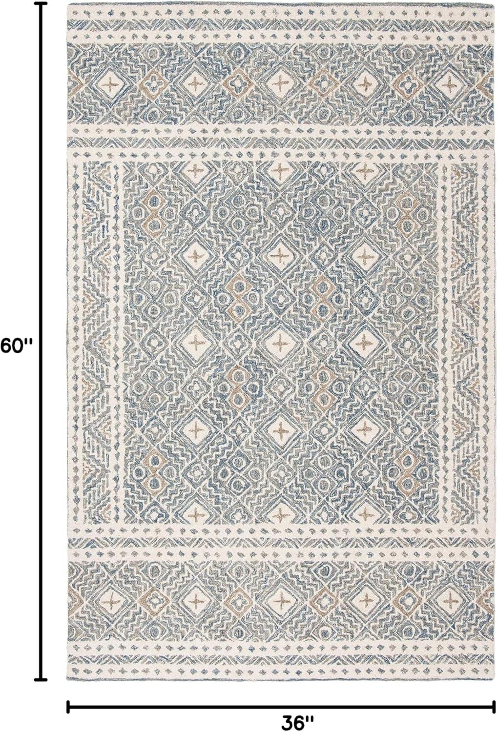 SAFAVIEH Micro-Loop Aditya Geometric Area Rug, Blue/Ivory, 3' x 5'