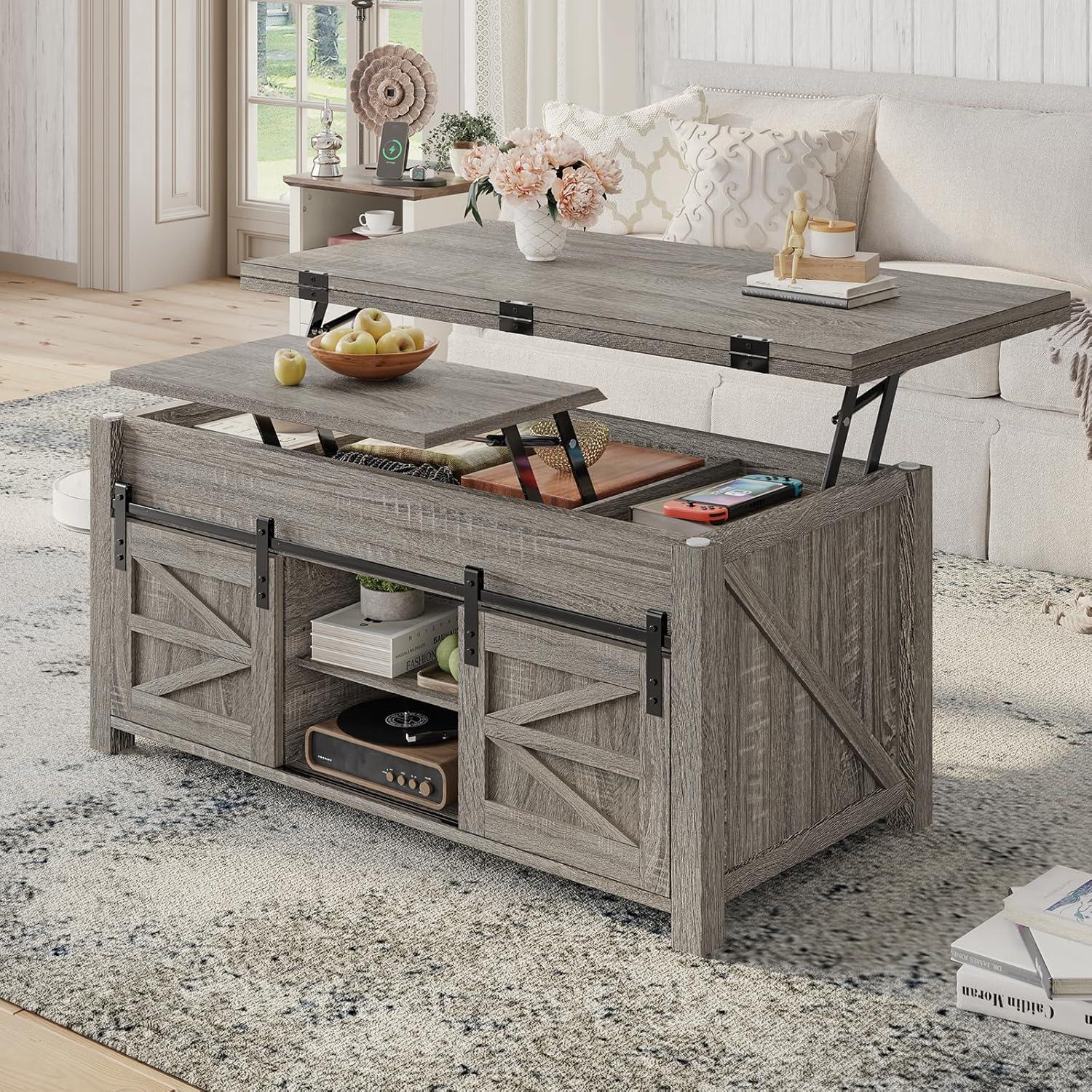 Jode Lift Top Coffee Table for Living Room with 4 Sliding Barn Doors