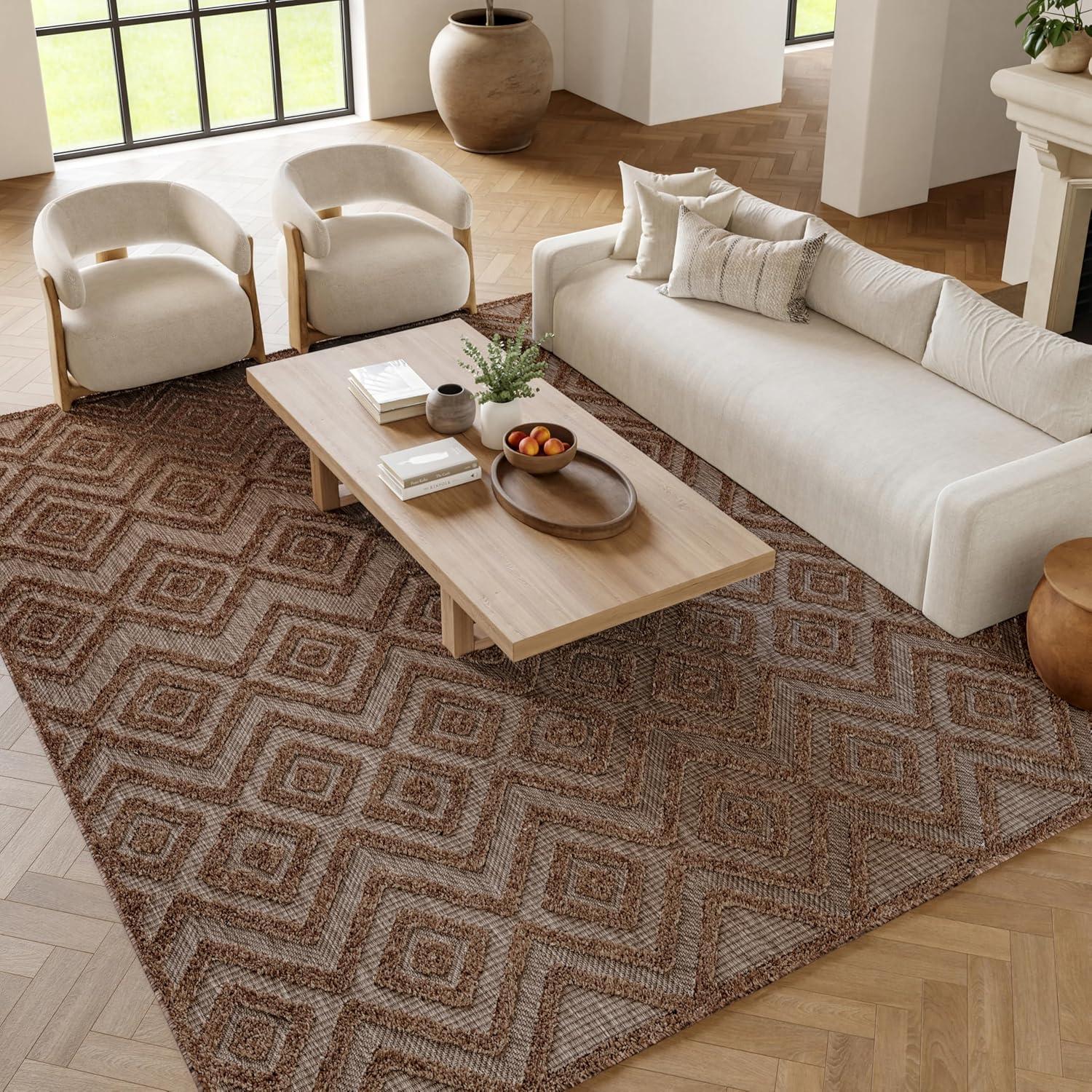 Nourison Versatile Diamond Geometric Flatweave Indoor Outdoor Area Rug Brown 9' x 12'