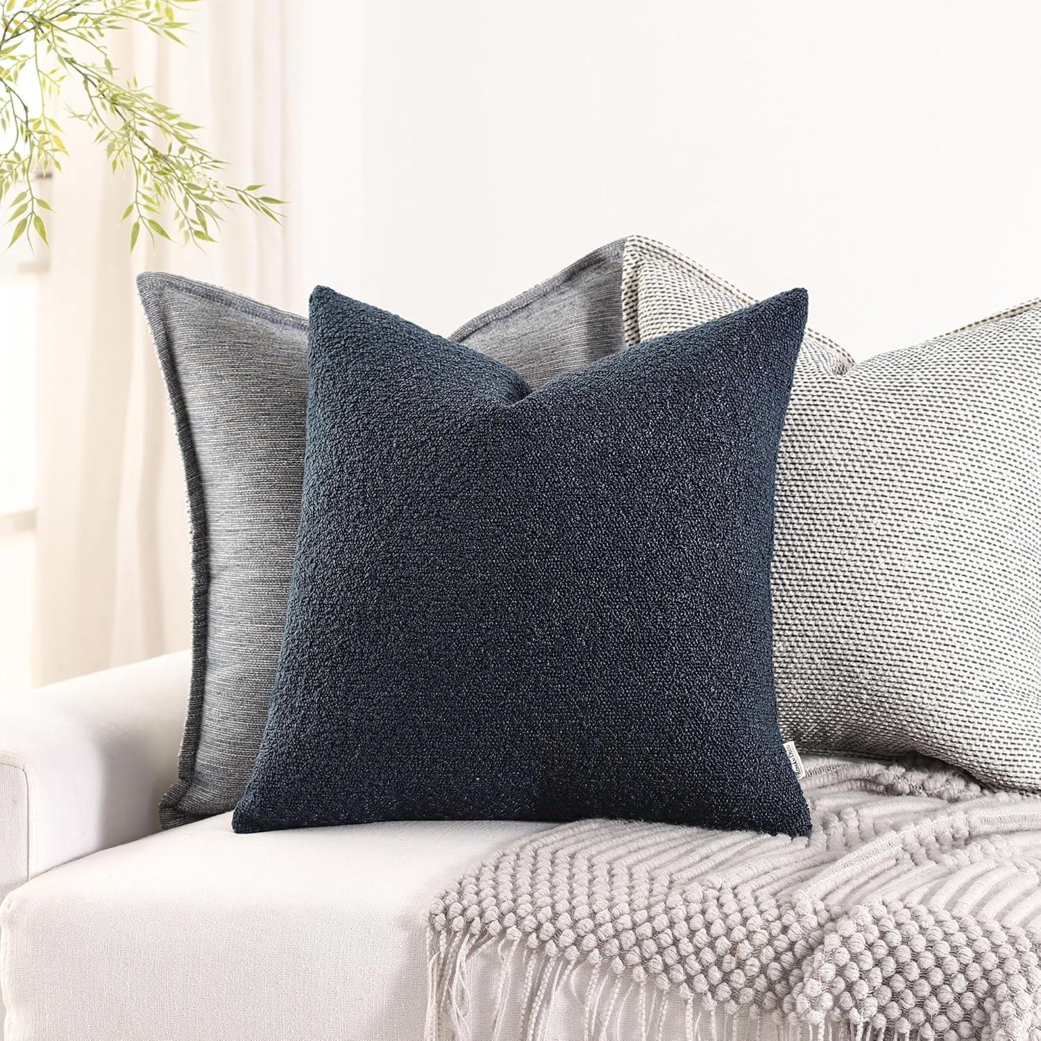 Navy Blue Chenille 18x18 Inch Decorative Pillow Covers, Pack of 2