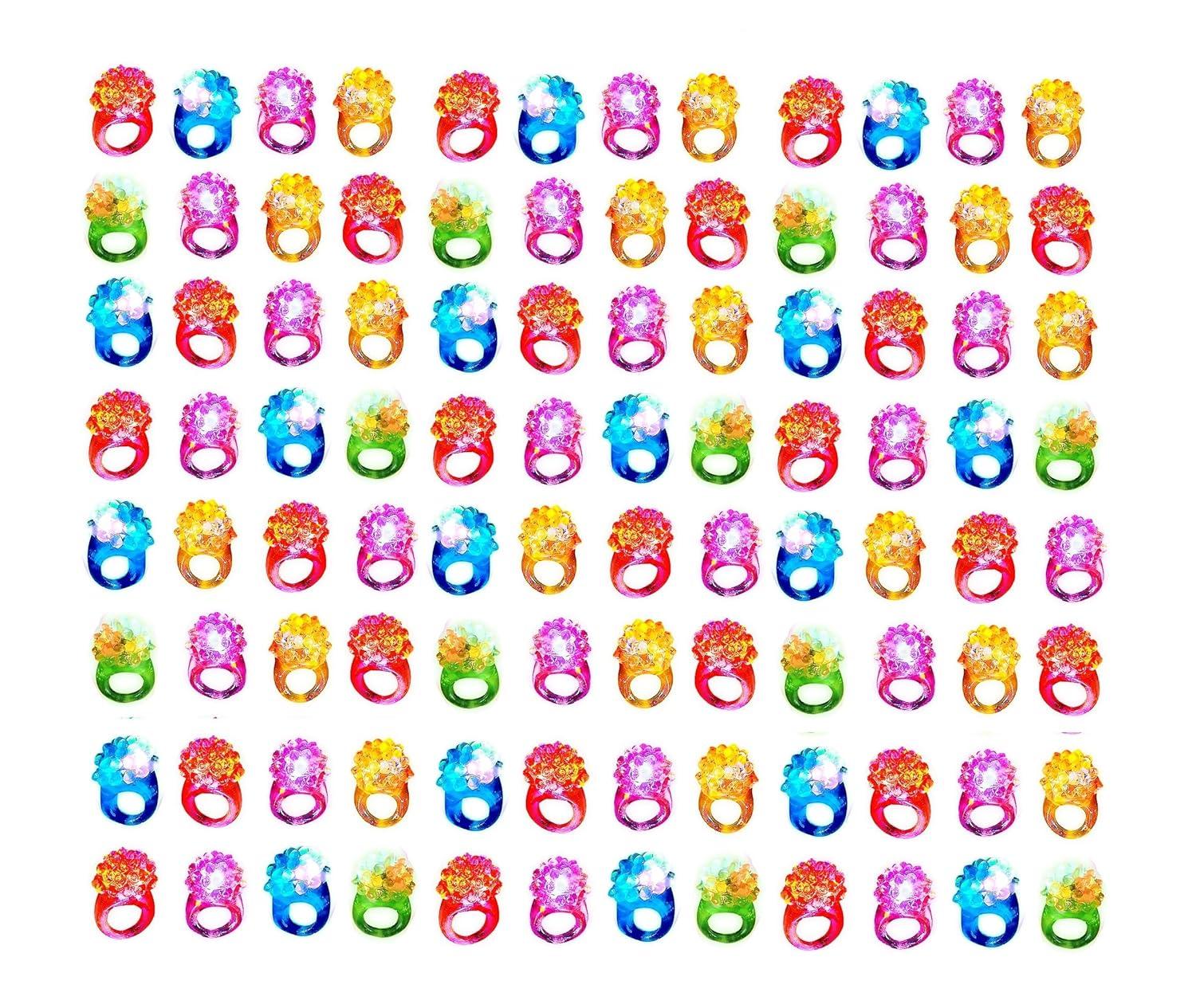 Assorted Multicolor Jelly LED Flashing Party Rings, 96 Count