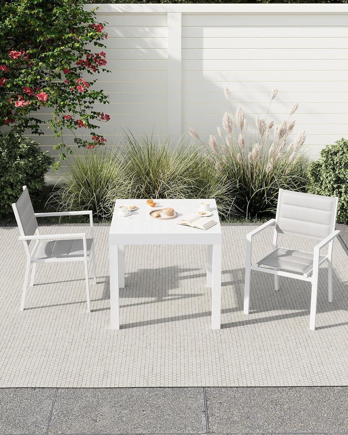 Garvee Expandable Outdoor Dining Table – Adjustable Patio Table for 4-6 People, Durable Aluminum Slat Frame for Backyard, Deck, and Porch, White