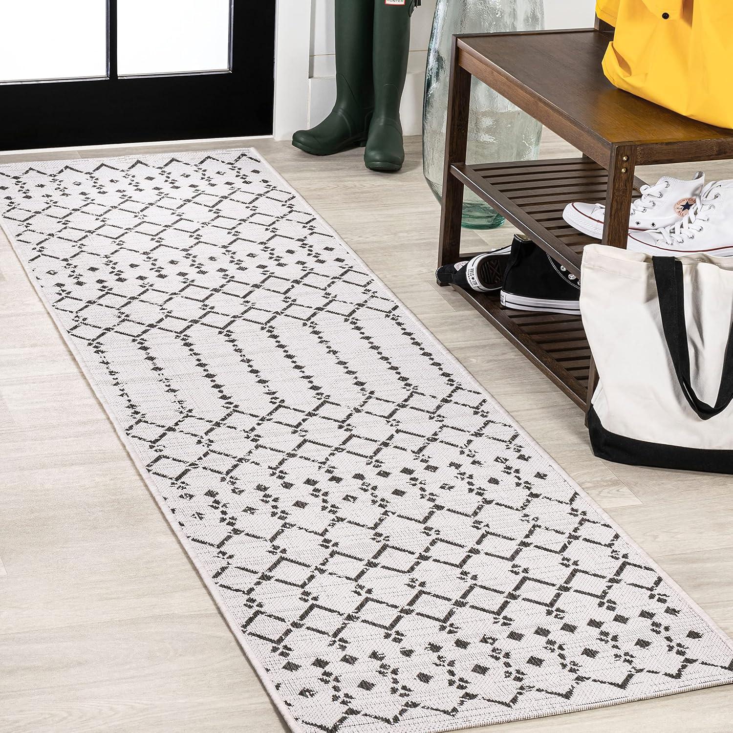 Ourika Moroccan Geometric Textured Weave Indoor/Outdoor Area Rug - JONATHAN Y