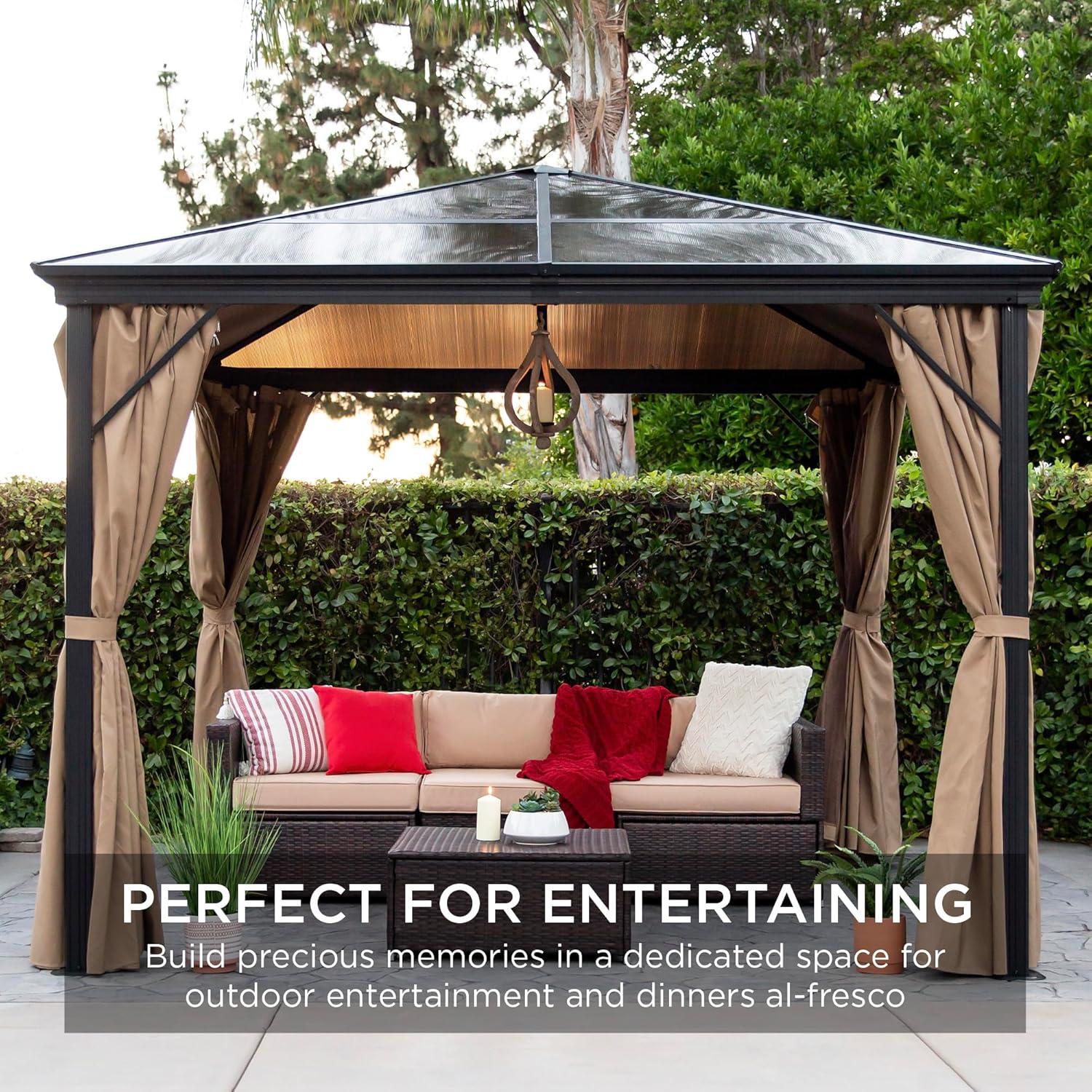 DEBLIT 10x10ft Outdoor Hardtop Square Gazebo for Backyard, Patio, Garden with Side Curtains, Mosquito Netting