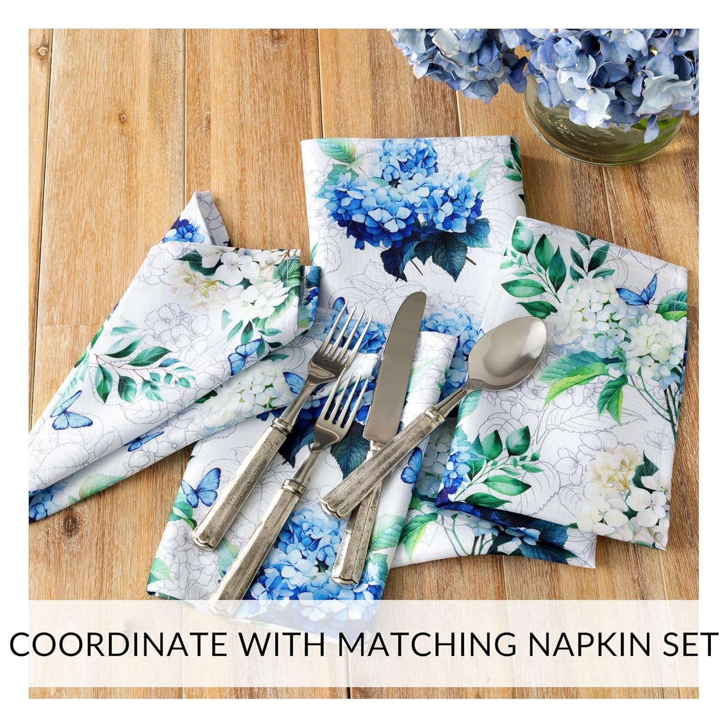 Hydrangea Bloom Floral Double Border Tablecloth - Multicolor - 60x144 - Elrene Home Fashions