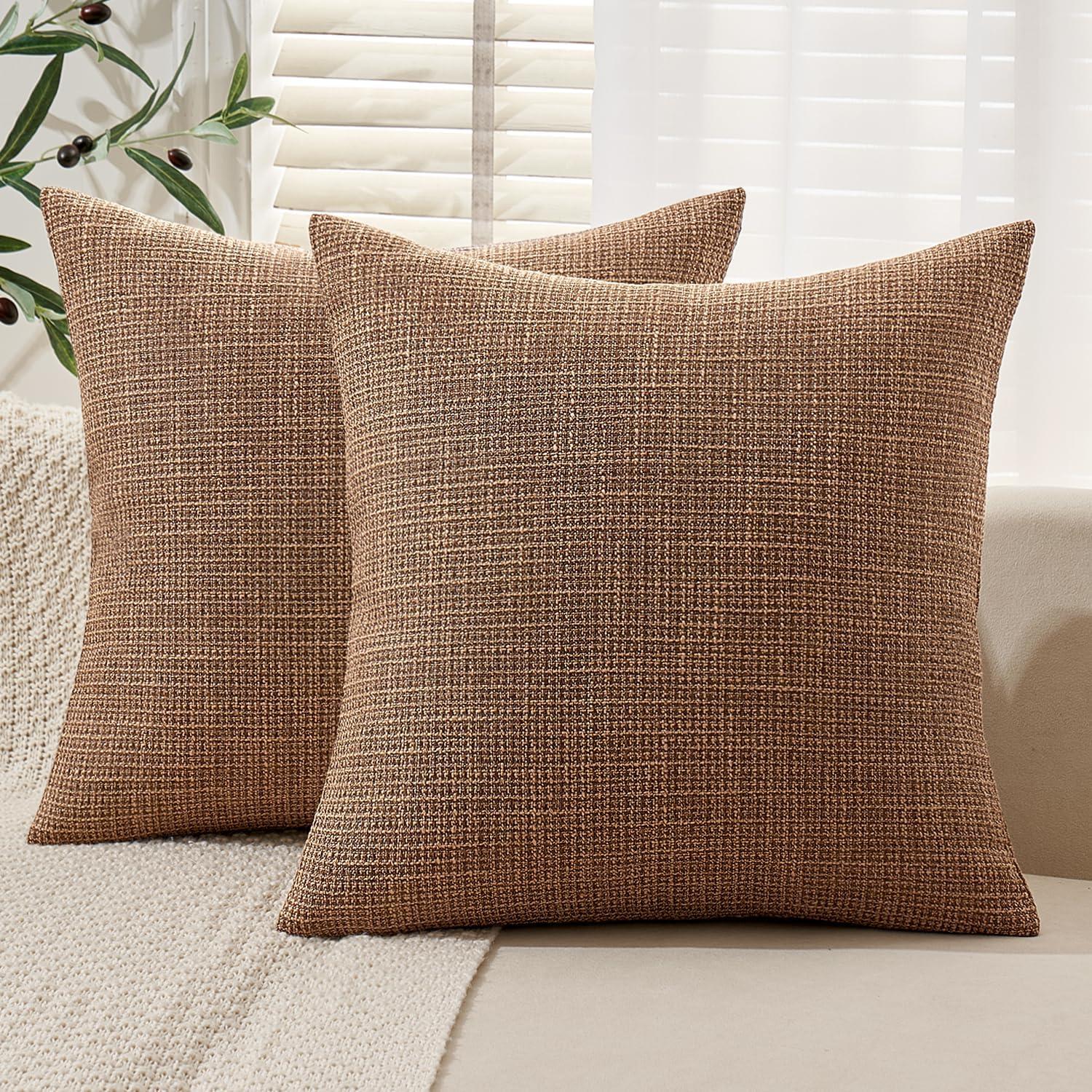 ZAHAZOHO Pack of 2 Soft Textured Throw Decorative Pillow Covers for Couch Sofa, 18x18 inch, Brown