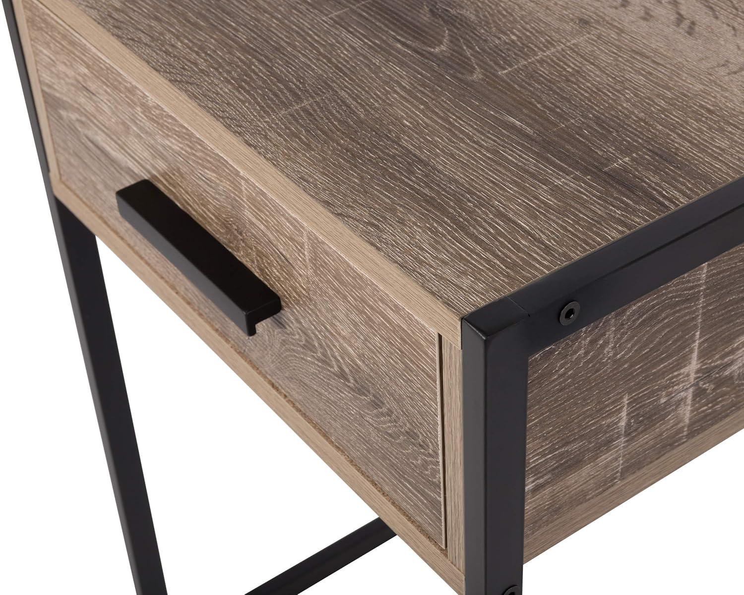 Tribeca Weathered Wood Veneer Bedside Table with Storage