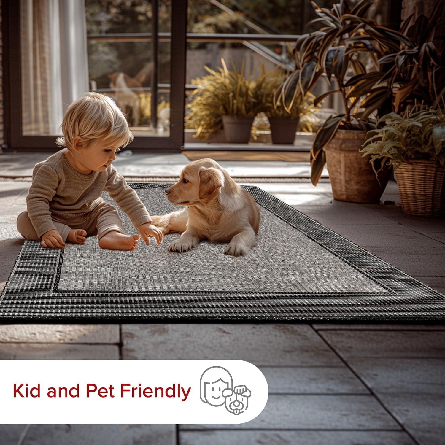 Nuloom Gris Bordered 3x5 Indoor/Outdoor Accent Rug for Living Room Patio Deck Front Porch Entryway Kitchen, Grey/Black
