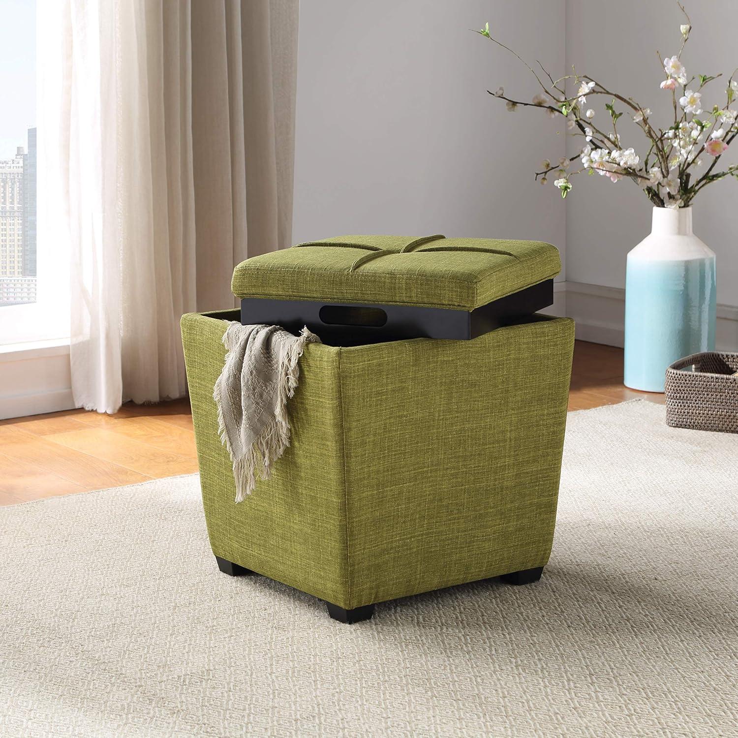 Rockford Storage Ottoman in Green Fabric