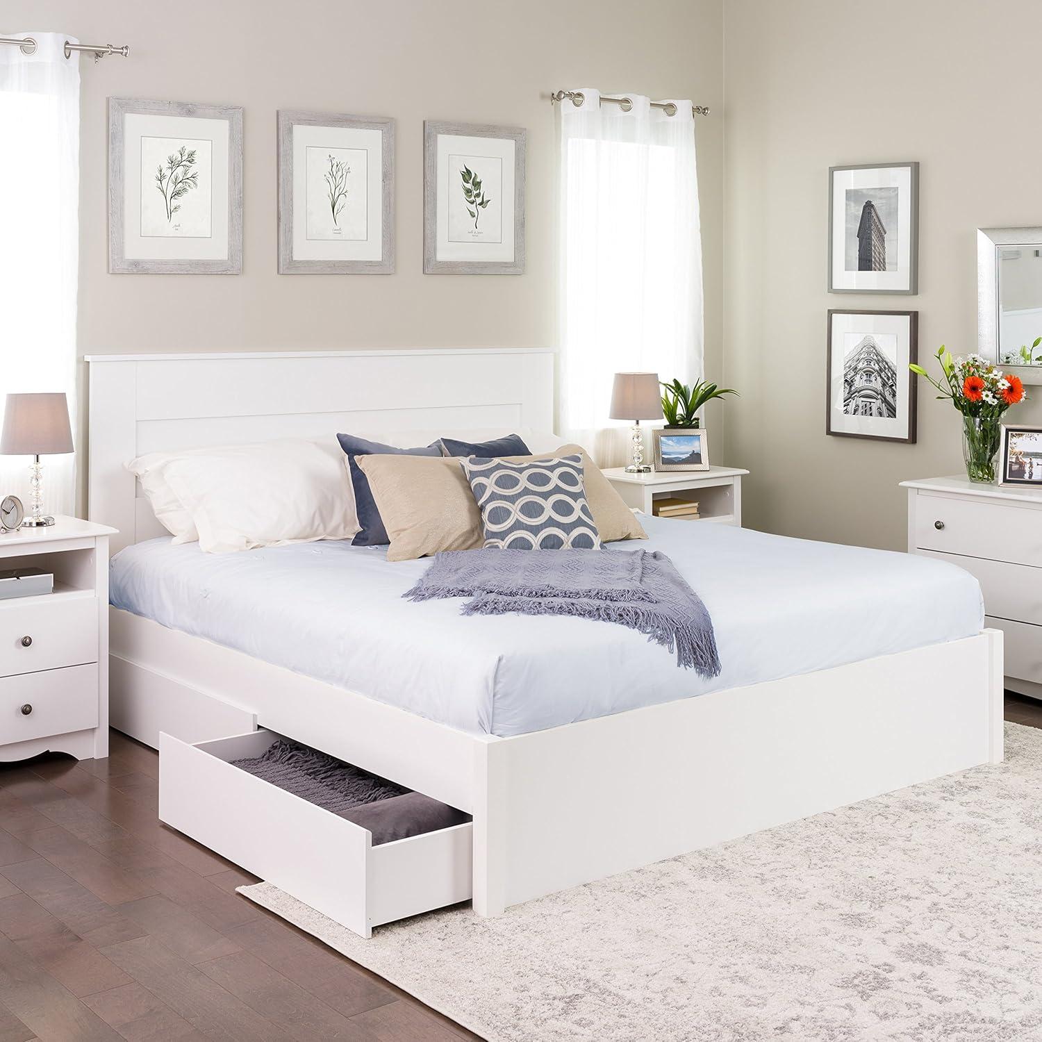 King Select 4-Post Platform Bed with 2 Drawers Black - Prepac: Solid Wood, Storage Functionality