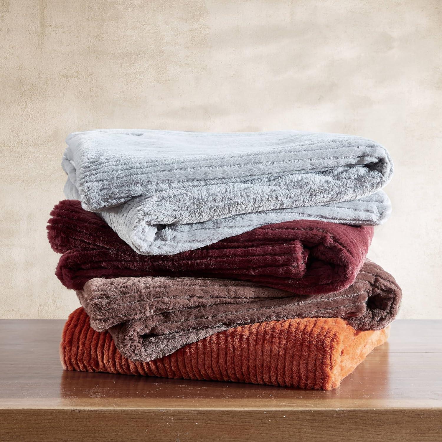 Eddie Bauer Eddie Bauer Ribbed Textured Stripe Solid Plush Throw Blanket