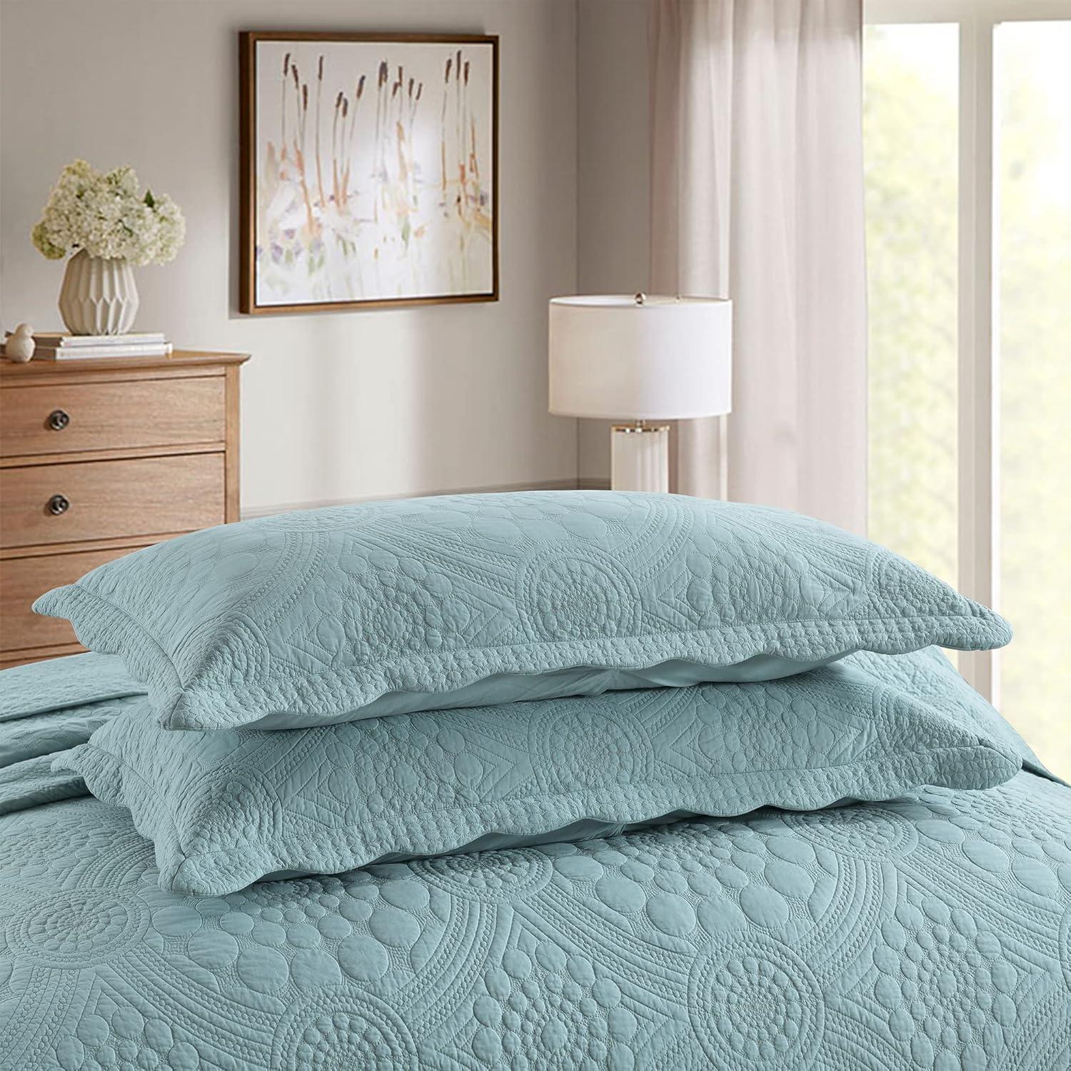 MarCielo  3Pcs 100% Cotton Oversized Quilt Bedspread Coverlet Set TF Angel Blue - Oversized Queen