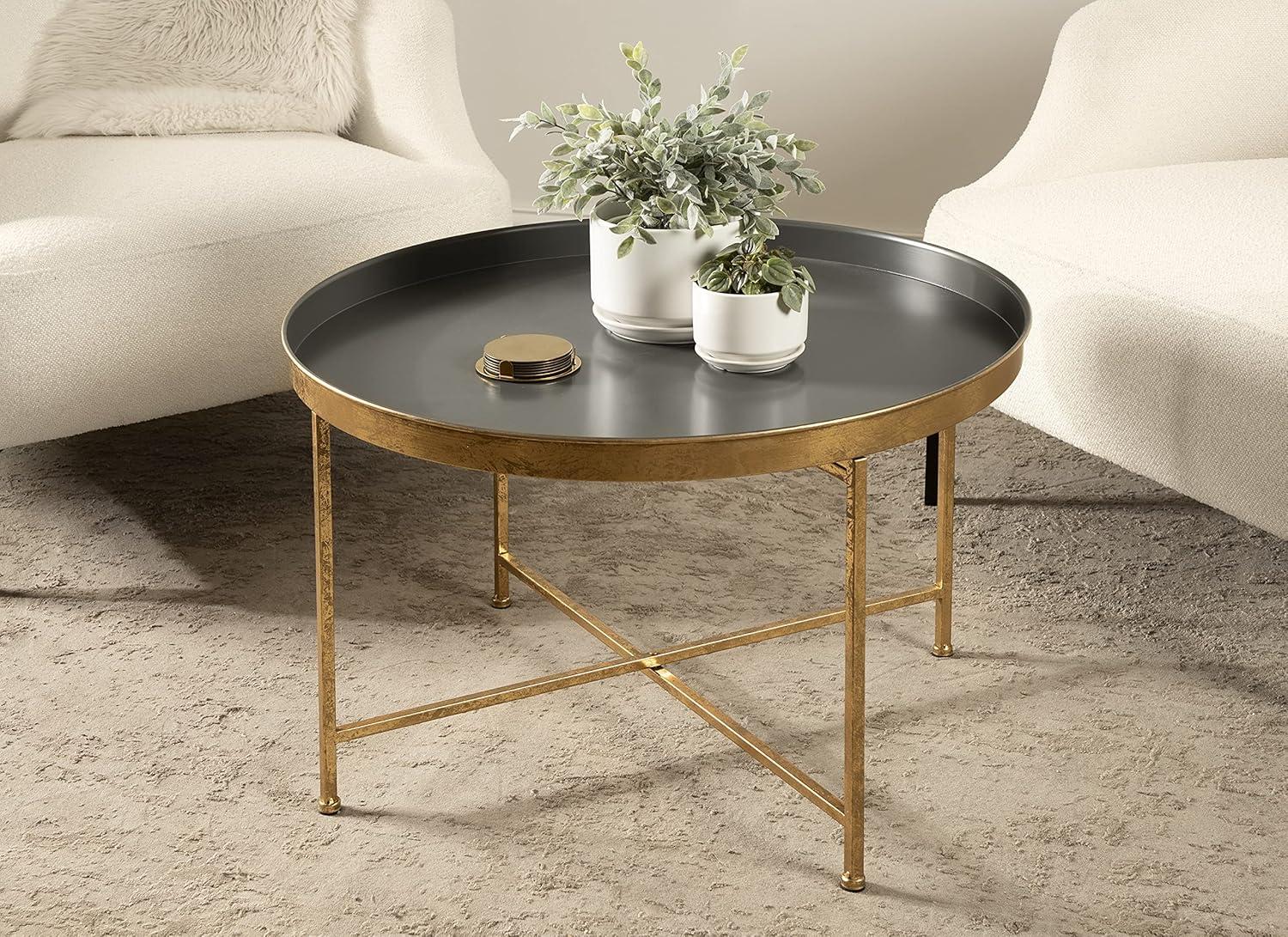 Kate and Laurel Celia Round Metal Coffee Table, 28.25x28.25x19, Gray and Gold