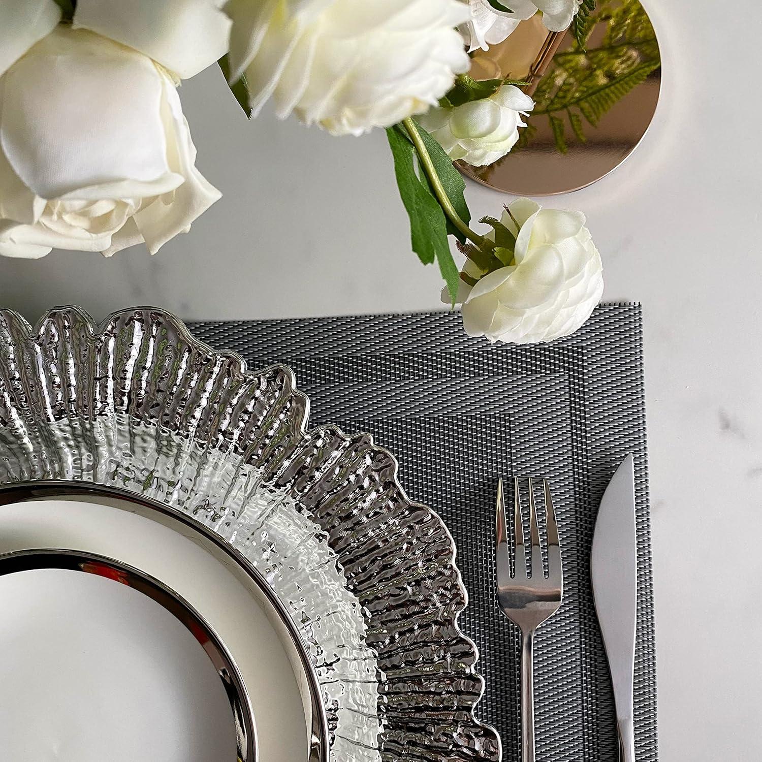 13 Inch Light Blue Charger Plates, Round Plastic Reef Plate Chargers for Dinner Plates, Wedding, Party Elegant Decoration Place Mats (24, Light Blue)