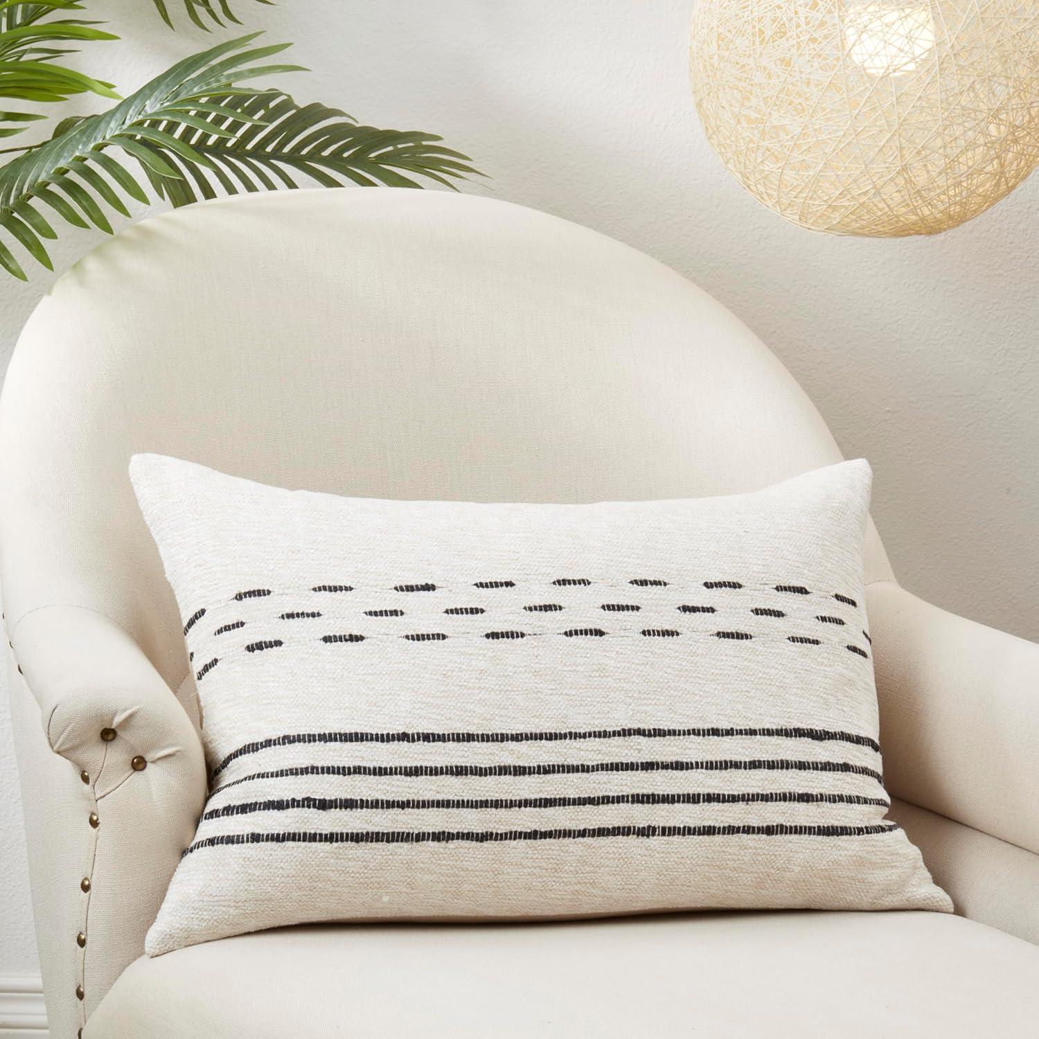 Saro Lifestyle Sleek Dash and Stripe Down Filled Throw Pillow