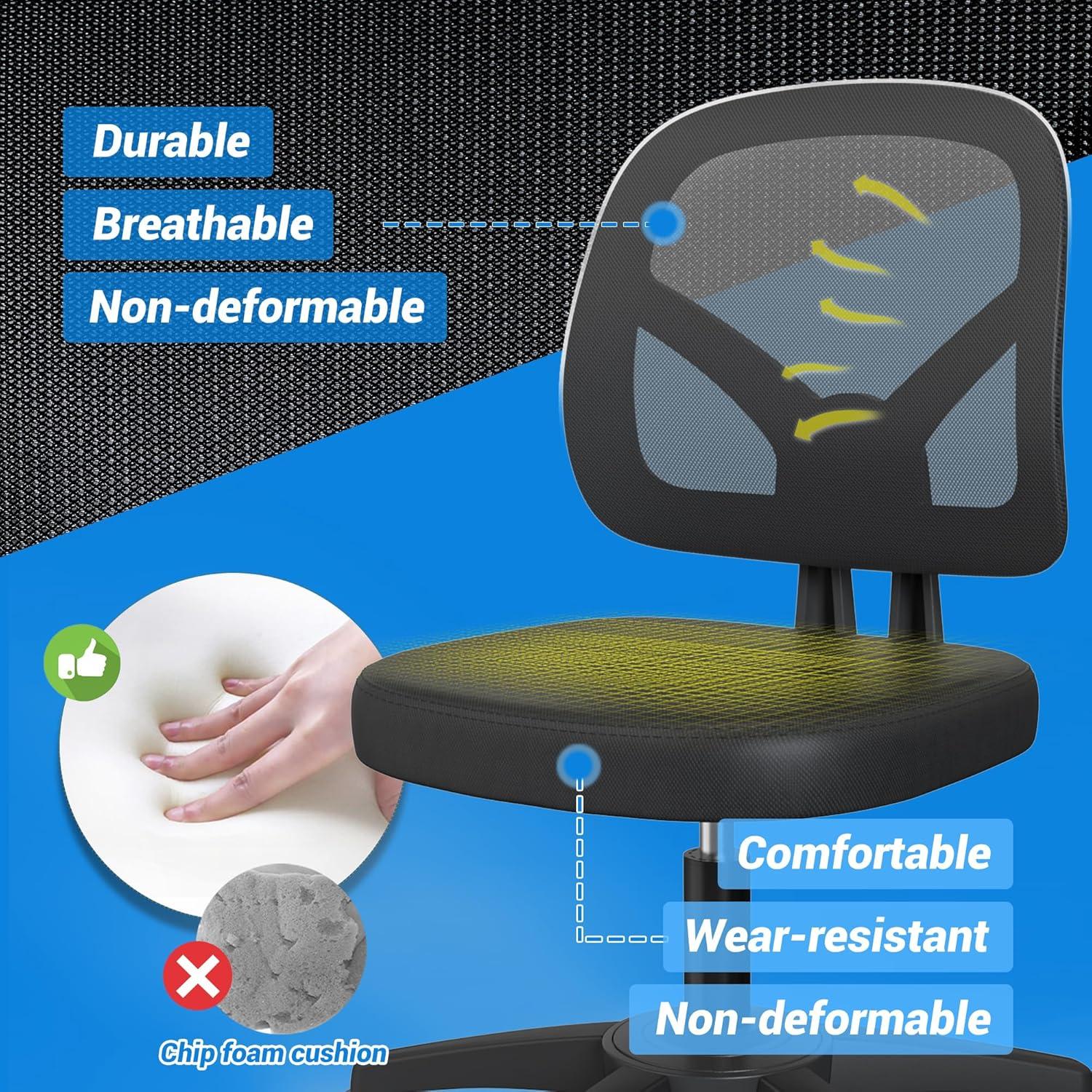 Mesh Office Chair Ergonomic Small Desk Chair No Arms Black Swivel Computer Chair with Wheels Task Chair for Small Spaces Mid Back Home Office Chair for Adults and Kids