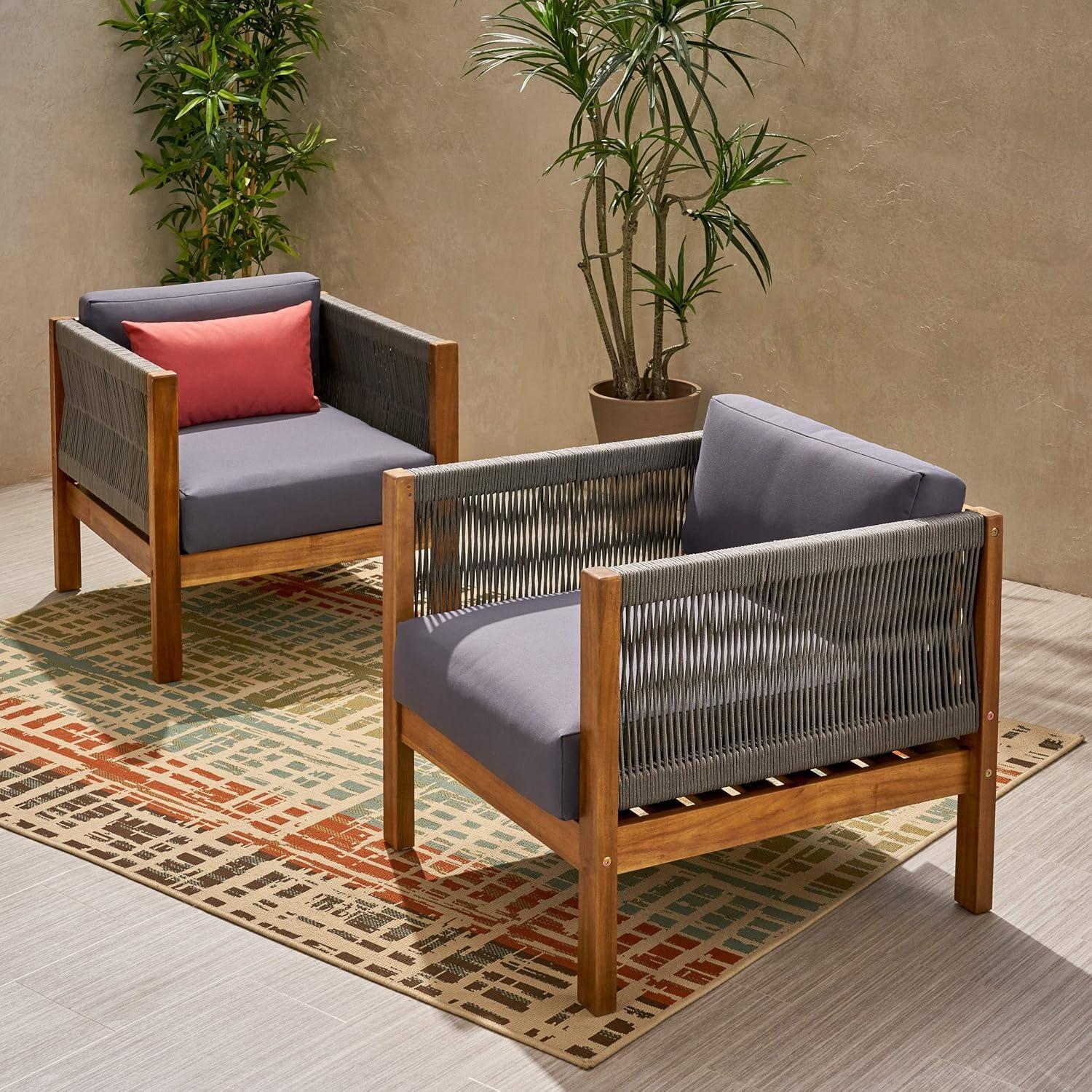 Hokku Designs Set of 2 Teak Club Chair, Elegant Acacia Wood Design with Rich Color and Timeless Style
