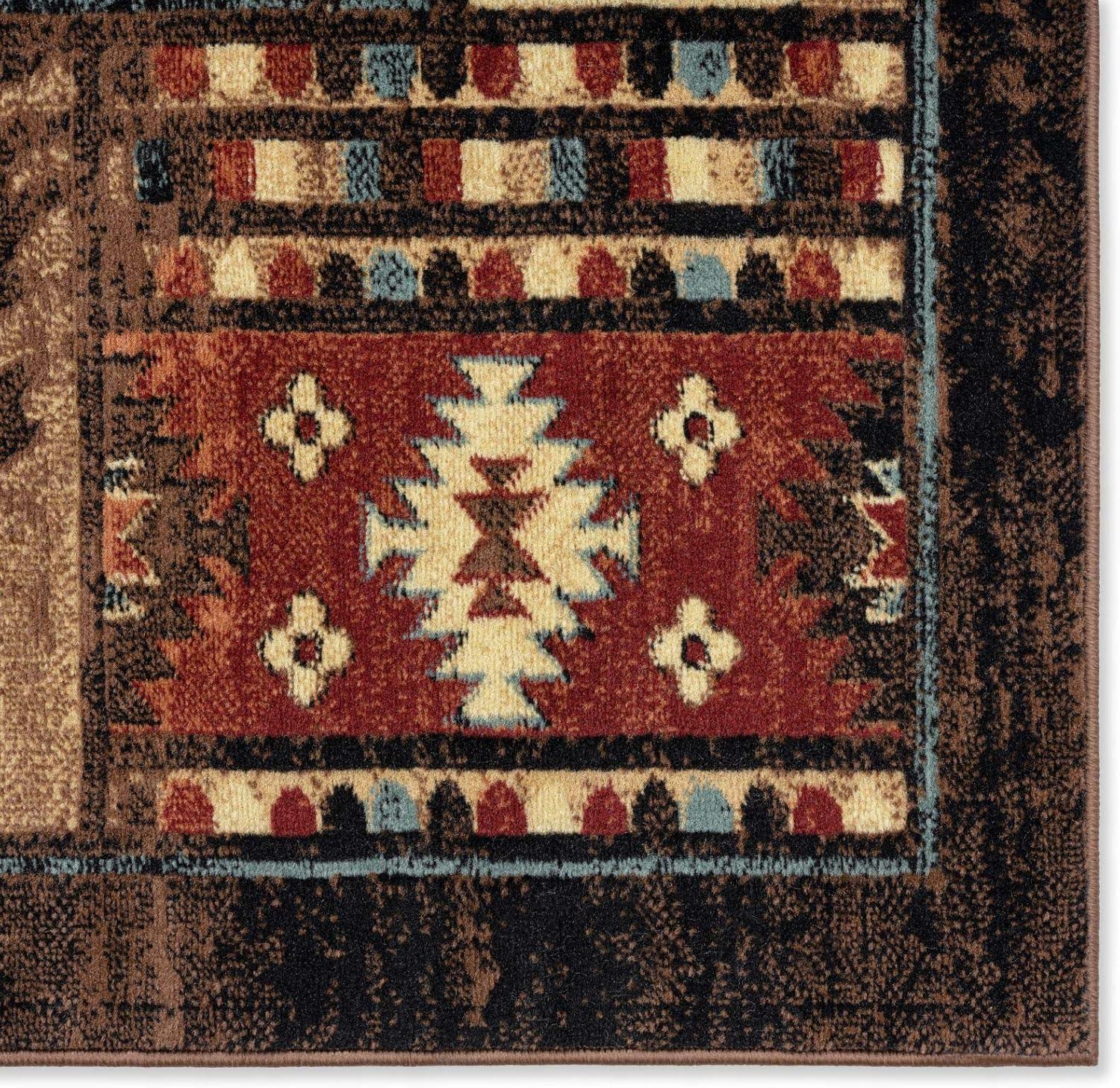 Rustic Wildlife and Southwest Elements Red Synthetic Area Rug, 63"x84"