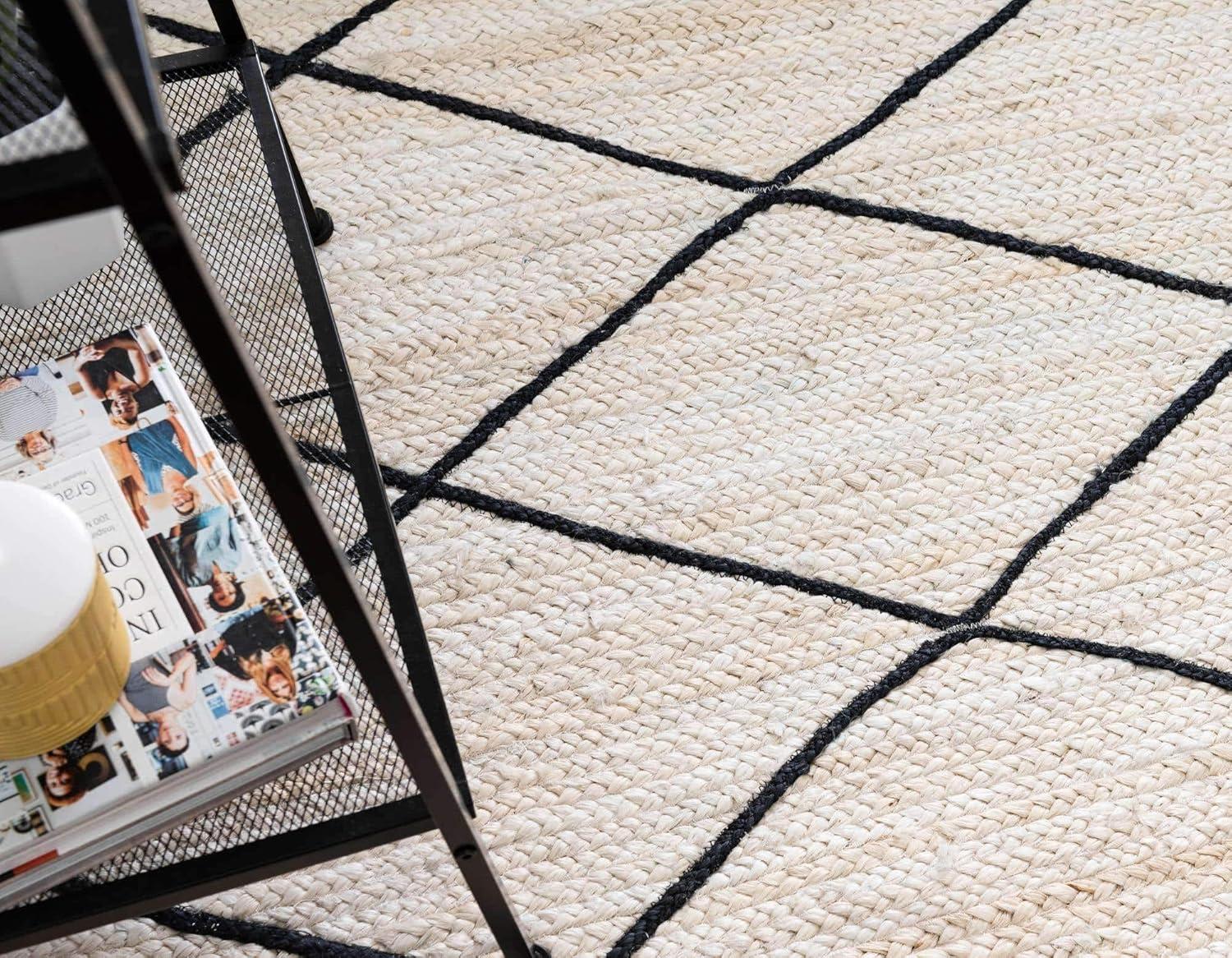 Unique Loom Braided Jute Collection Area Rug - Trellis (9'x 12' 2" Rectangle, Ivory and Black/ Black)