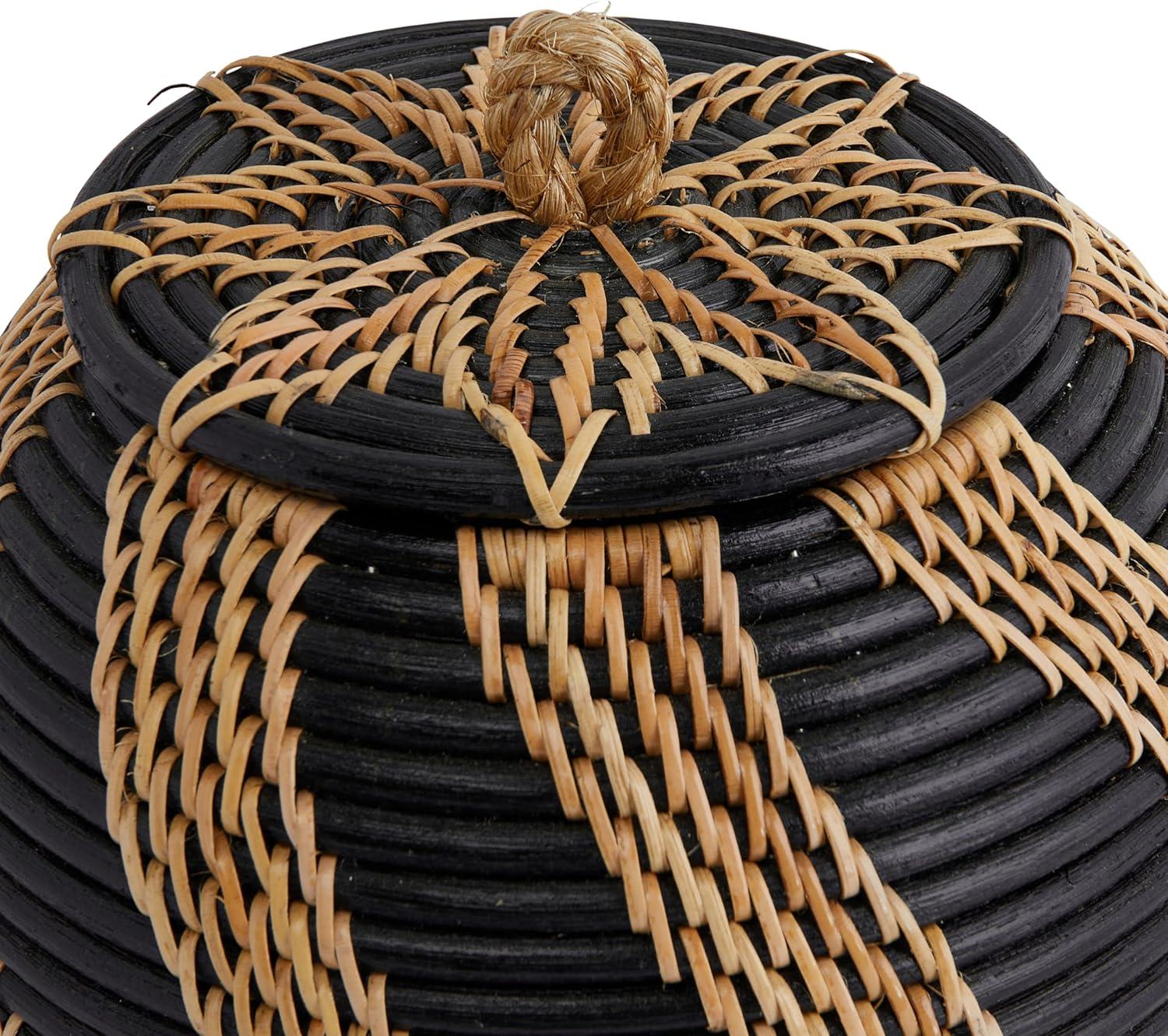 Bloomingville Decorative Handwoven Rattan Storage Basket Storage with Lid, Natural and Black