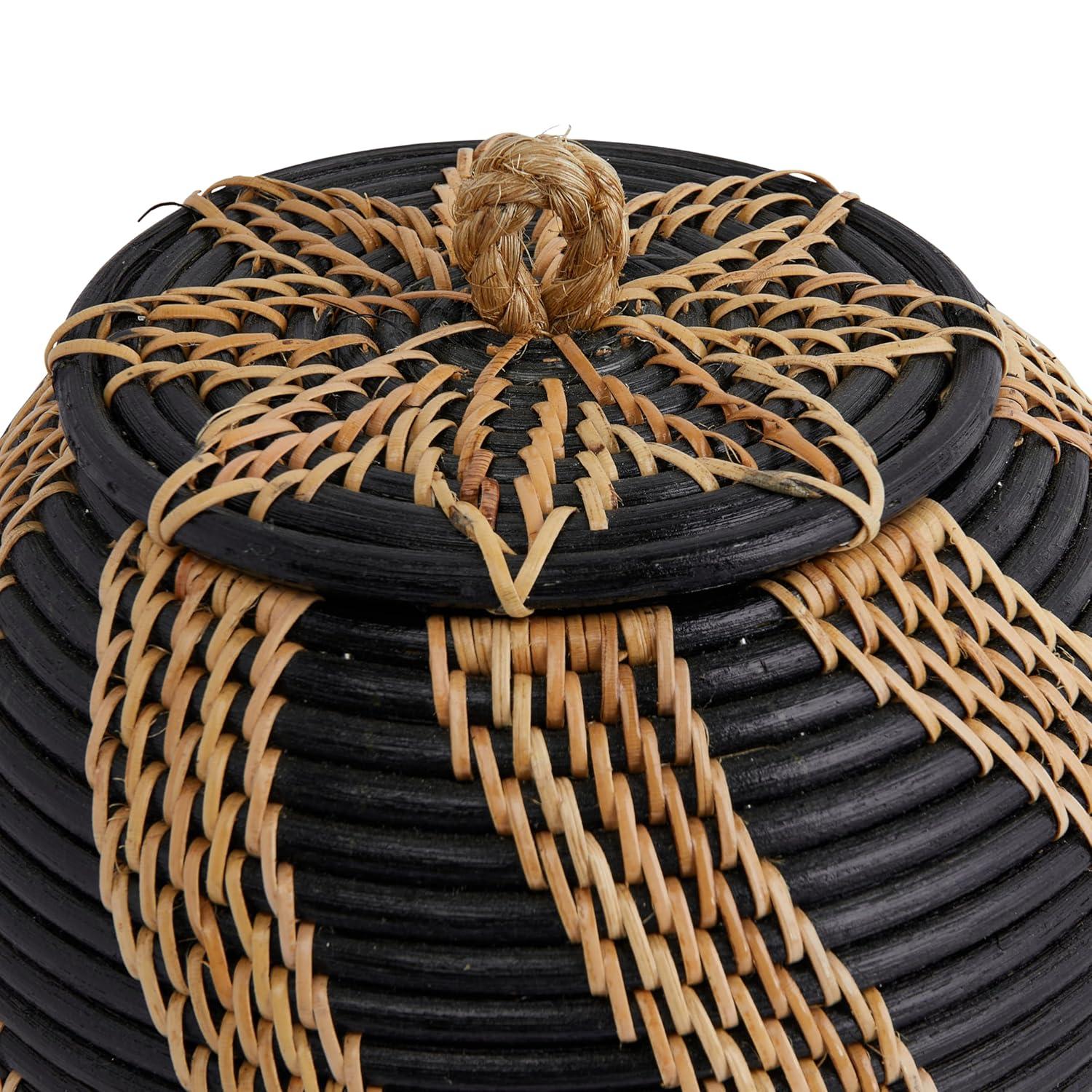 Bloomingville Decorative Handwoven Rattan Storage Basket Storage with Lid, Natural and Black
