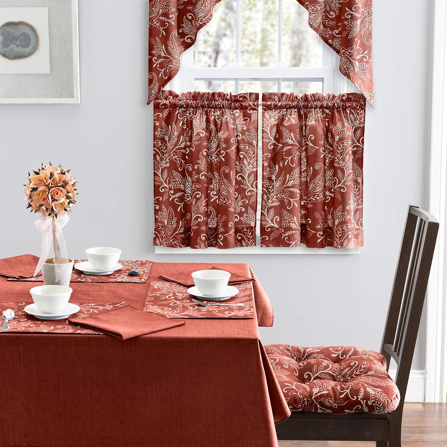 Ellis Curtain Lexington Leaf Pattern on Colored Ground Tailored Swags 56"x36" Brick