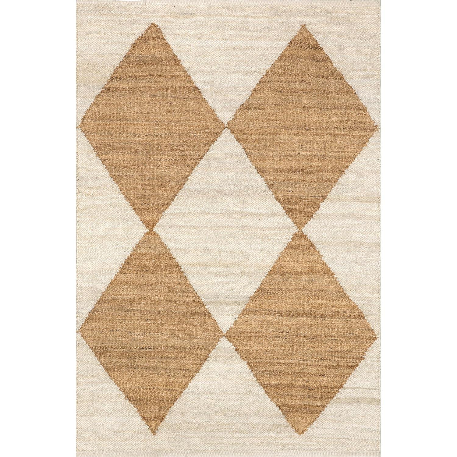 8'x10' Pandora Diamond Jute Area Rug Tan/Ivory - nuLOOM: Geometric Flat Pile, Handmade, Indoor, Rectangle